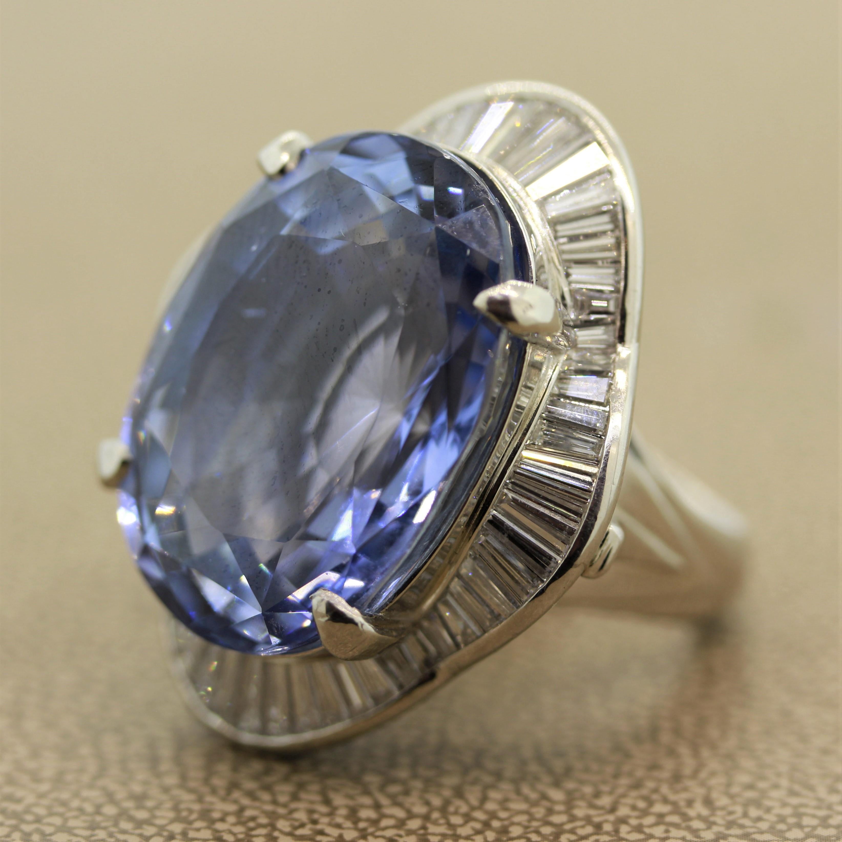 Oval Cut Impressive 41.16 Carat Blue Sapphire Diamond Platinum Ring GIA Certified No-Heat