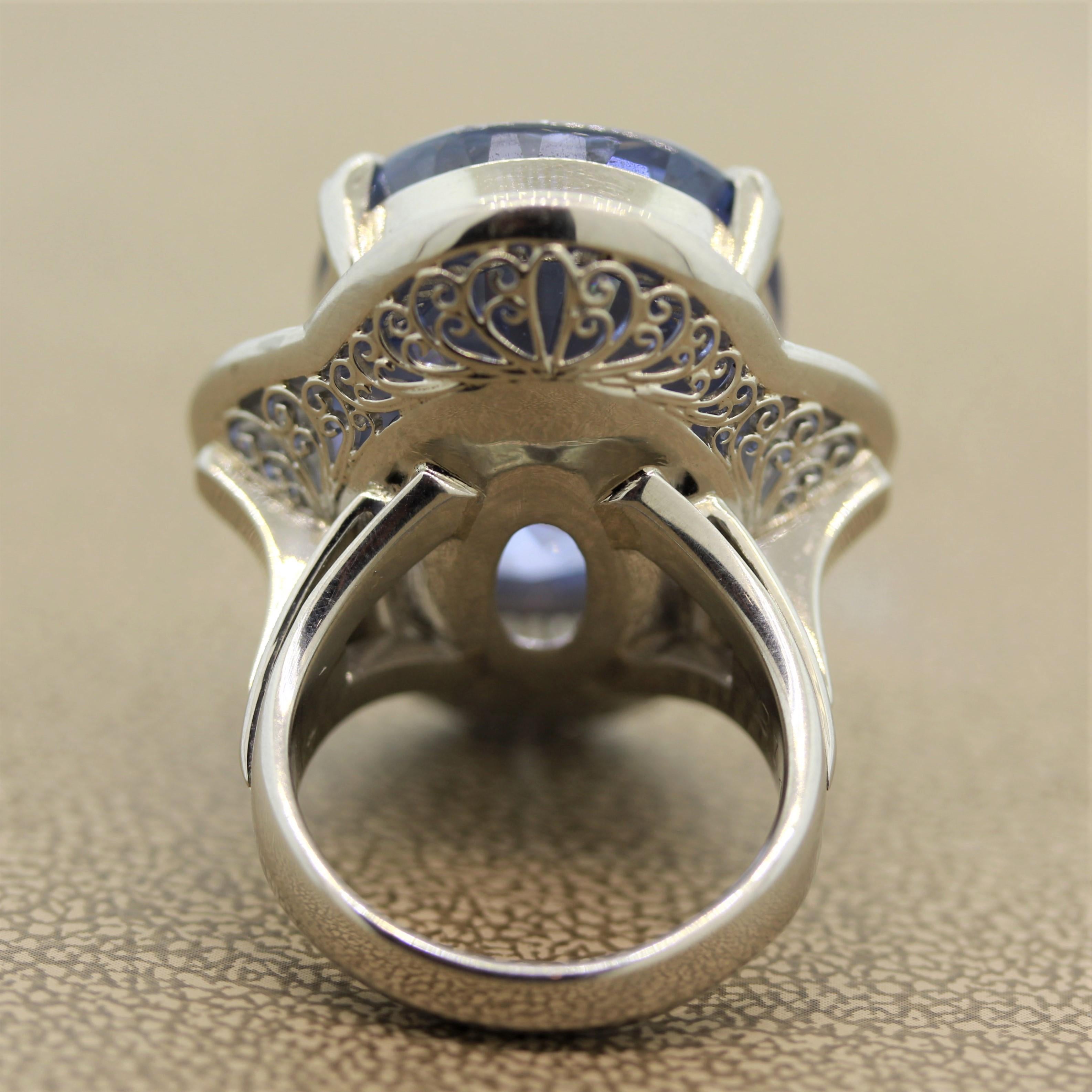 Women's Impressive 41.16 Carat Blue Sapphire Diamond Platinum Ring GIA Certified No-Heat