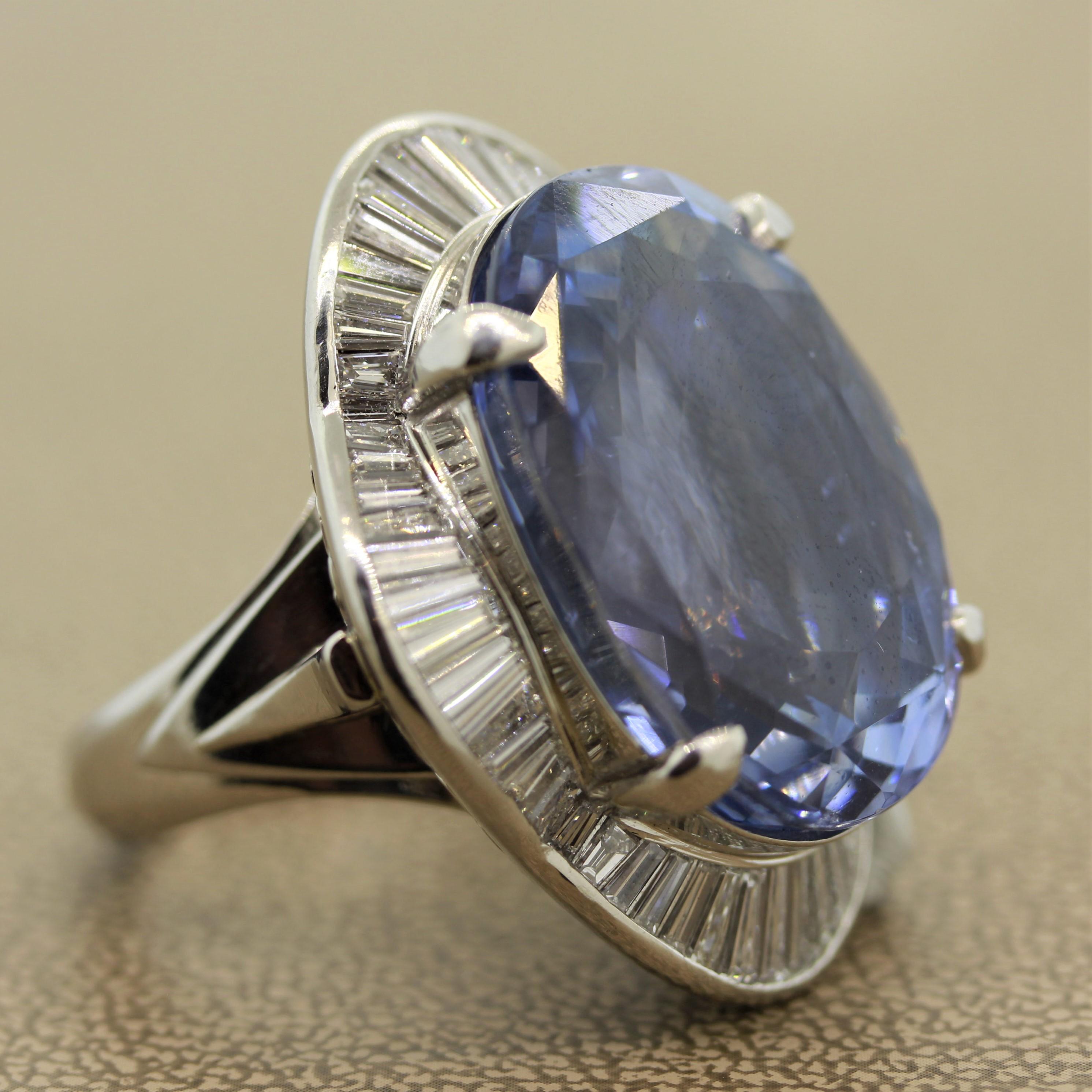 Impressive 41.16 Carat Blue Sapphire Diamond Platinum Ring GIA Certified No-Heat 2