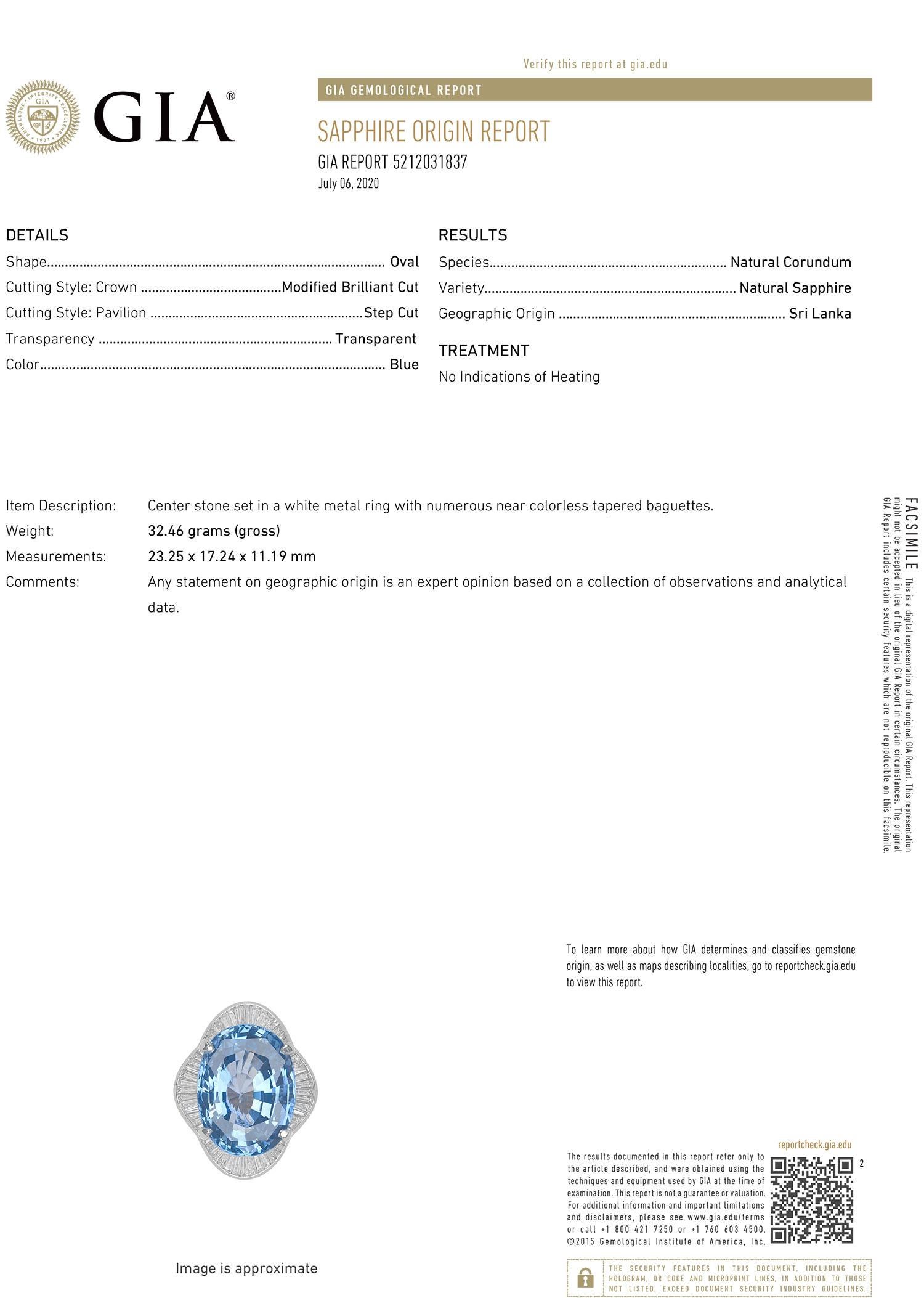 Impressive 41.16 Carat Blue Sapphire Diamond Platinum Ring GIA Certified No-Heat 4