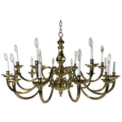 Impressive 48" Neoclassical 18-Arm Solid Brass Chandelier