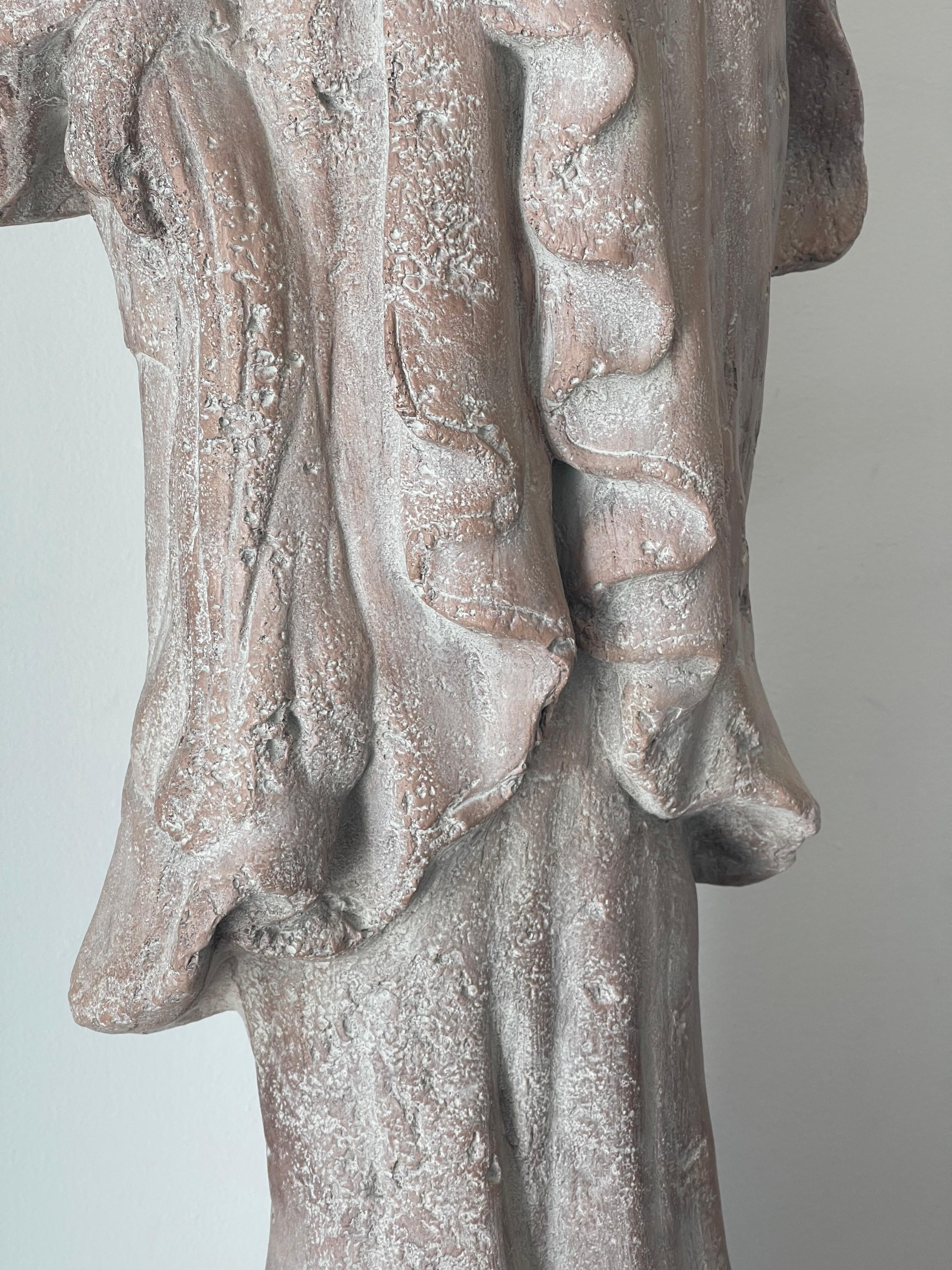 Mid-20th Century Graceful 53” Quan  Yin Terracotta Sculpture Buggha of Compassion For Sale