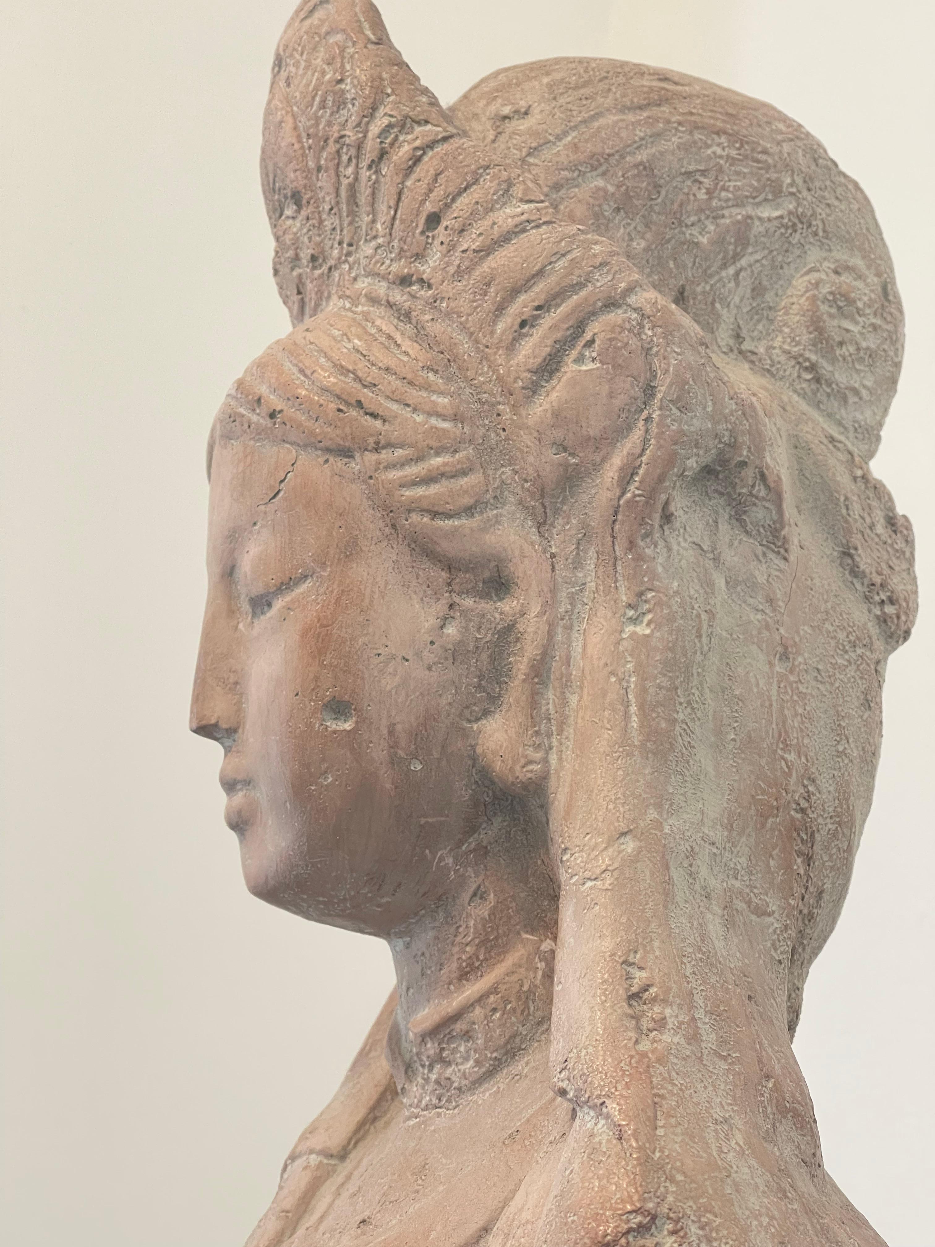 Graceful 53” Quan  Yin Terracotta Sculpture Buggha of Compassion For Sale 2