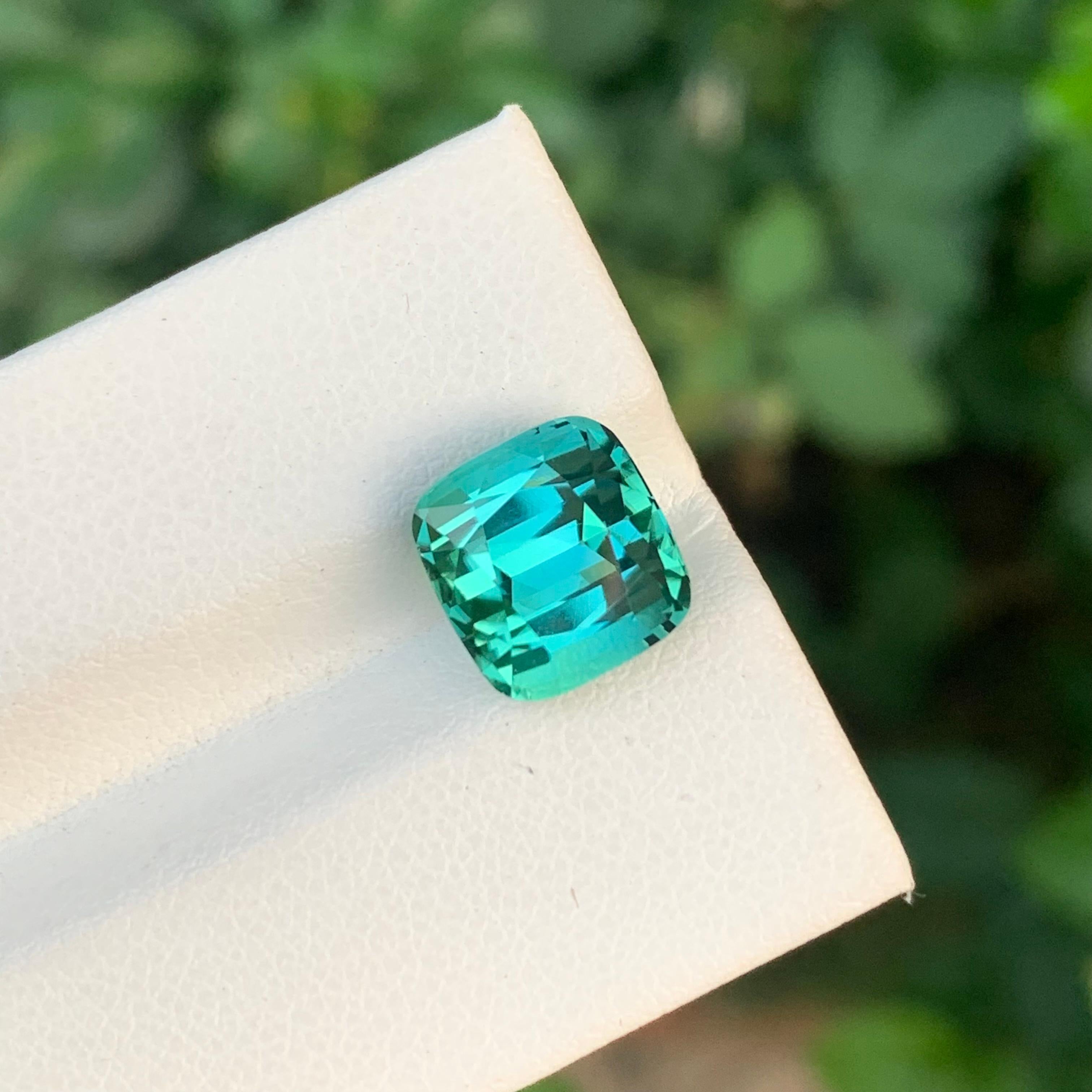 Impressionnante tourmaline naturelle vert bleuté taille coussin de 5,20 carats en vente 1