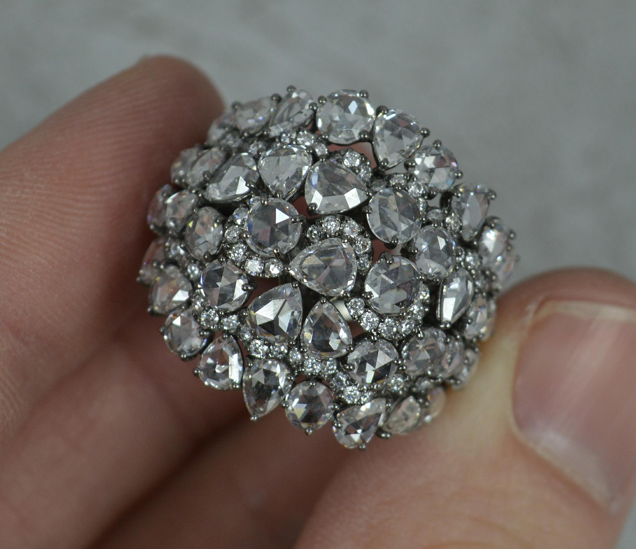 Impressive 5.46ct Rose Cut Diamond and 18ct Gold Cluster Cocktail Ring 4