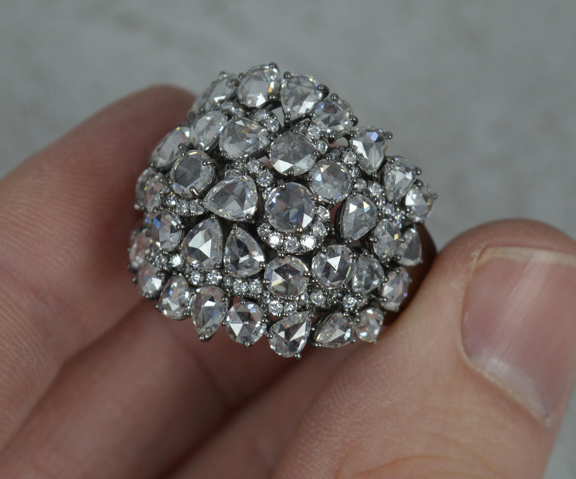 Impressive 5.46ct Rose Cut Diamond and 18ct Gold Cluster Cocktail Ring 5
