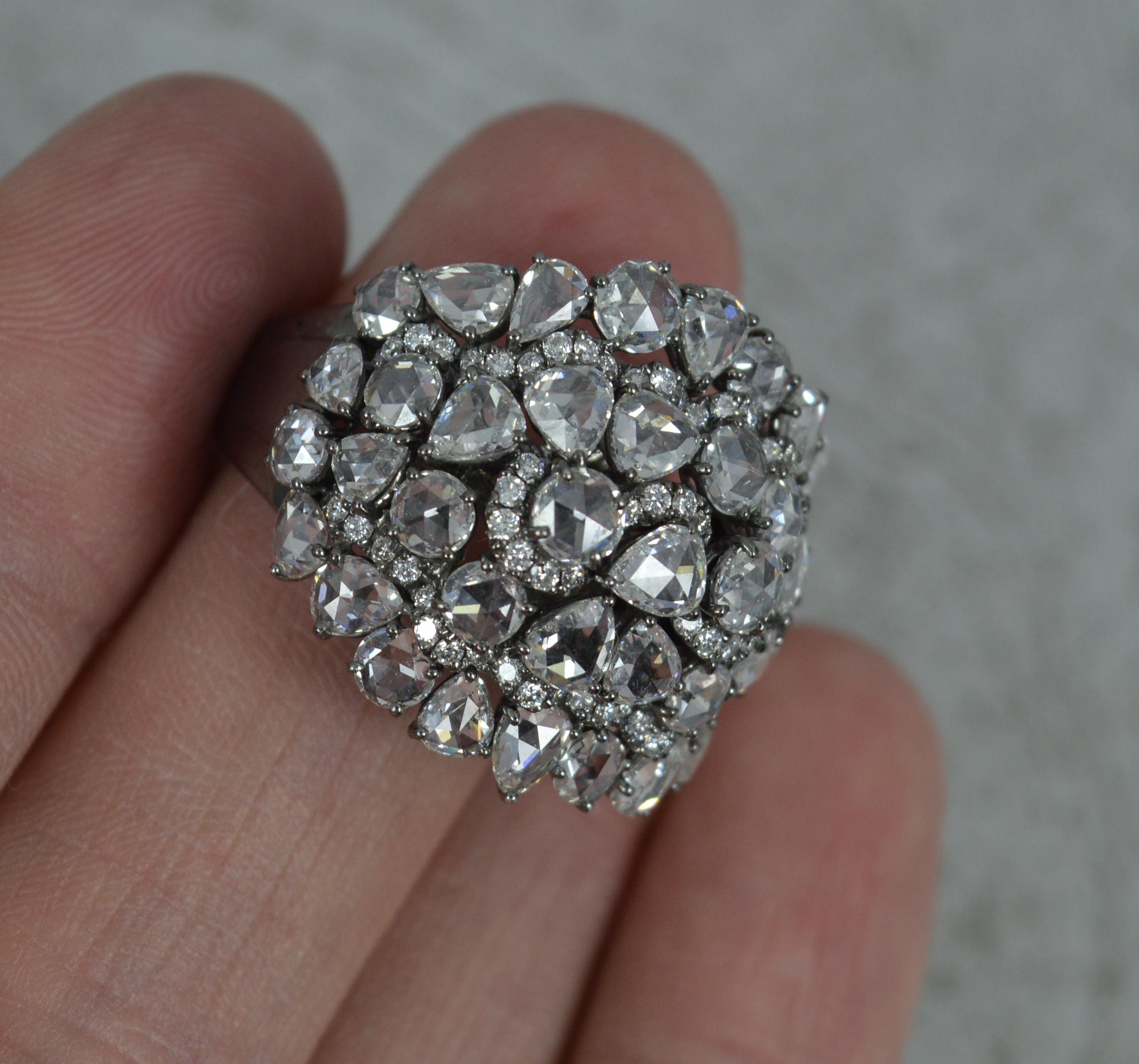 Impressive 5.46ct Rose Cut Diamond and 18ct Gold Cluster Cocktail Ring 8