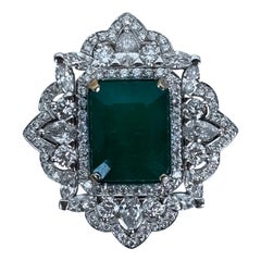 Impressive 8.5 Carat Emerald and Diamond Statement Cocktail Ring in 18K White Go