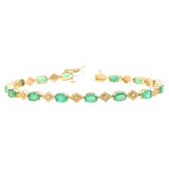 Impressive 9.15 Carats Natural Emerald & Diamond 14K Solid Yellow Gold Bracelet
