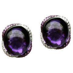 Impressive Amethyst Diamond Pink Sapphire 18 Karat Clip-On Earrings