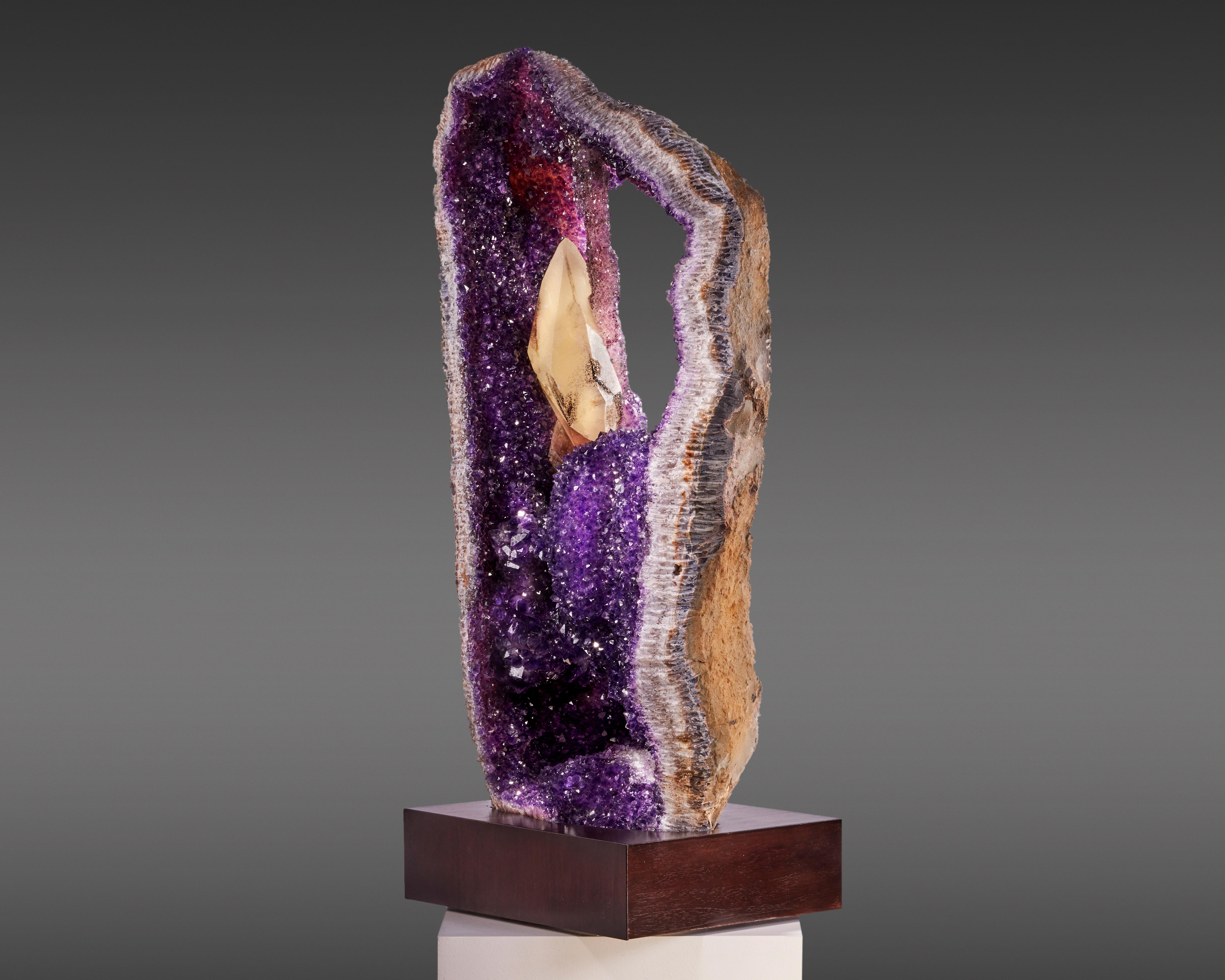 Impressive Amethyst Geode with Large Calcite For Sale 1