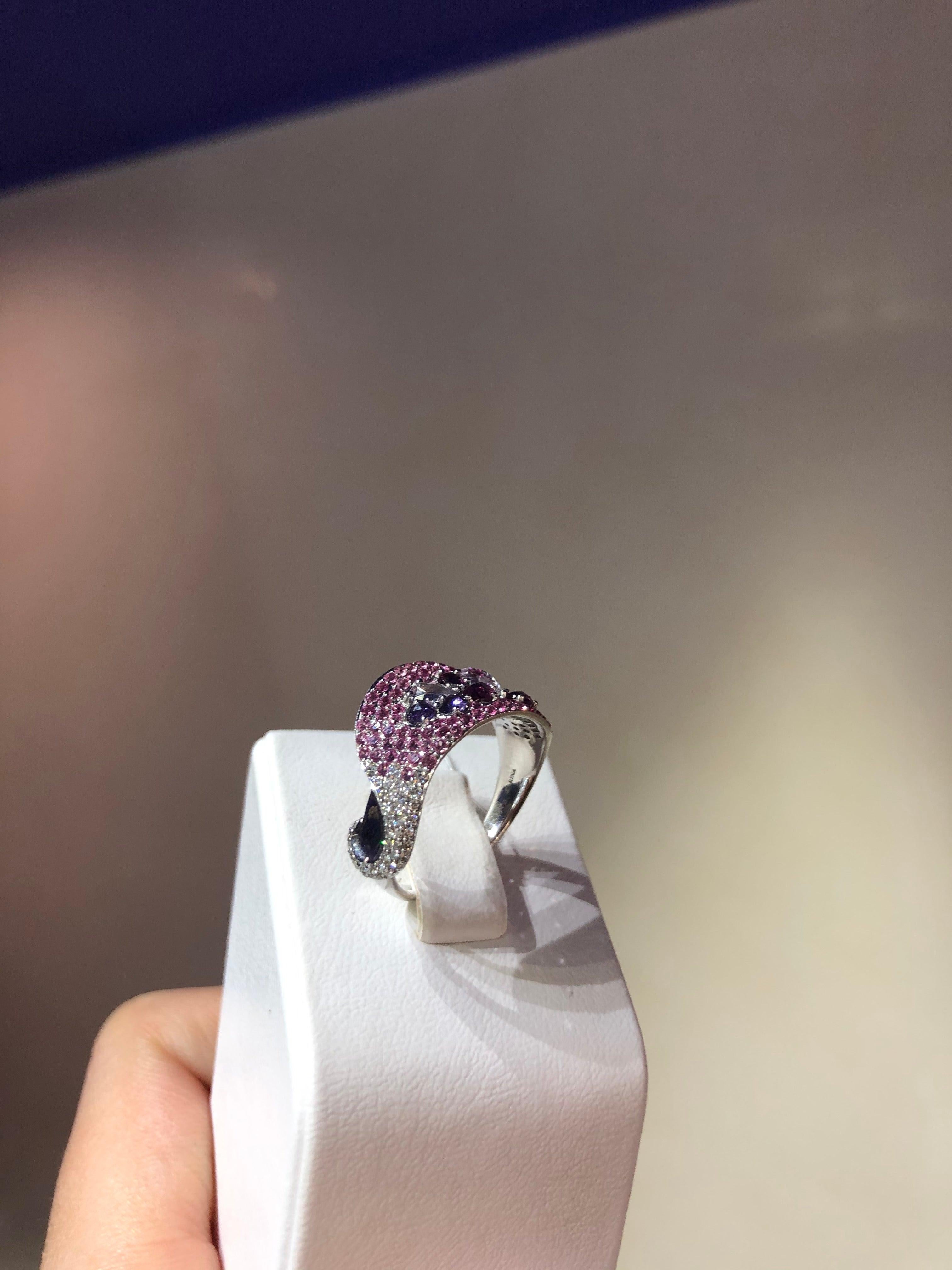 For Sale:  Impressive Amethyst Pink Sapphire Garnet Diamond White Gold Ring 2