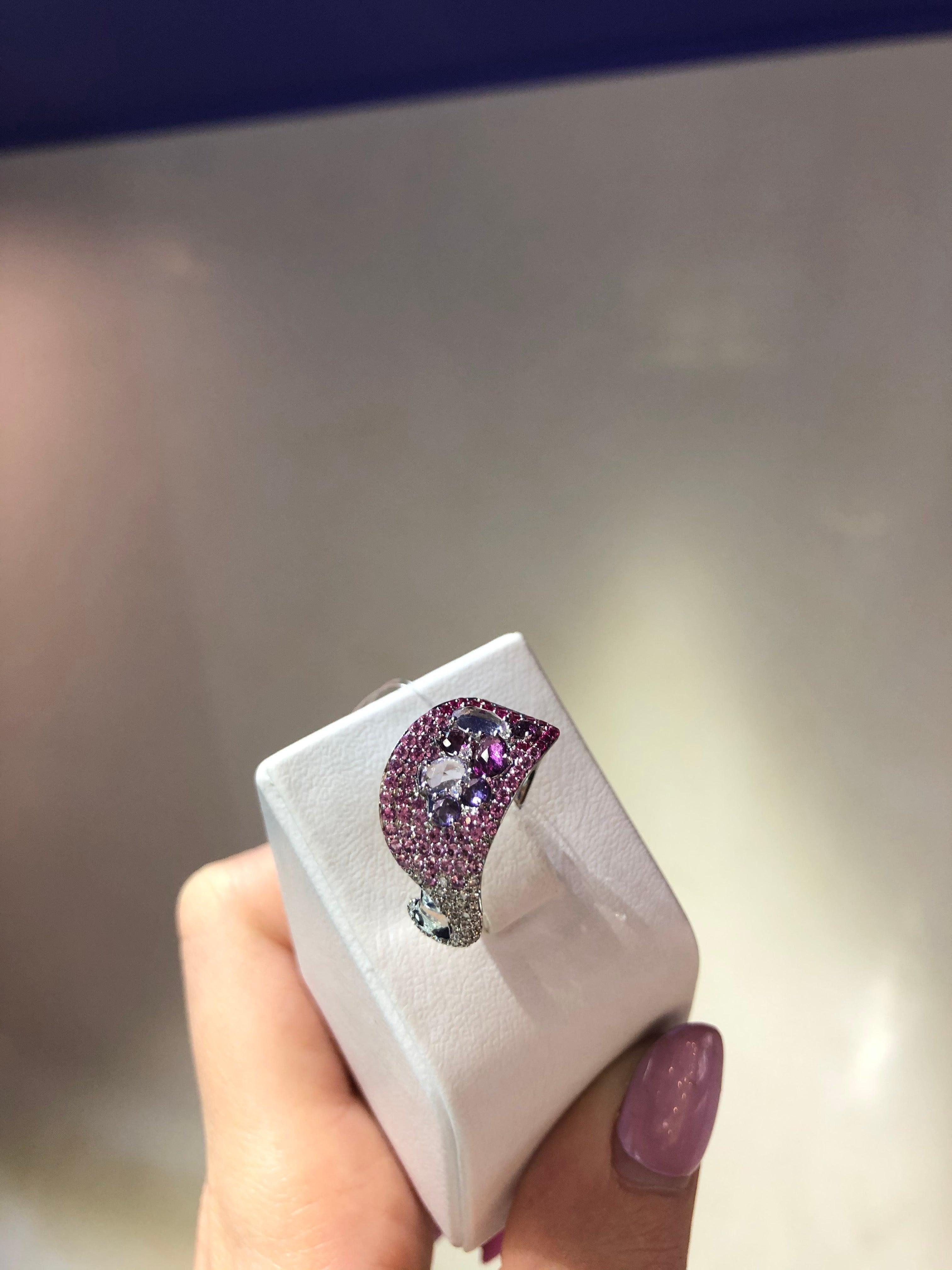 For Sale:  Impressive Amethyst Pink Sapphire Garnet Diamond White Gold Ring 4