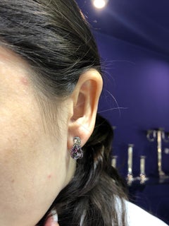 Impressive Amethyst Pink Sapphire Garnet Quartz Diamond White Gold Earrings