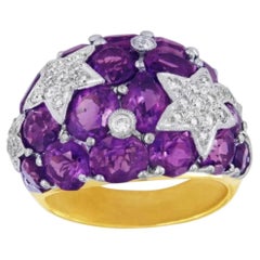 Impressive Amethyst Two Tone Ring with Diamonds