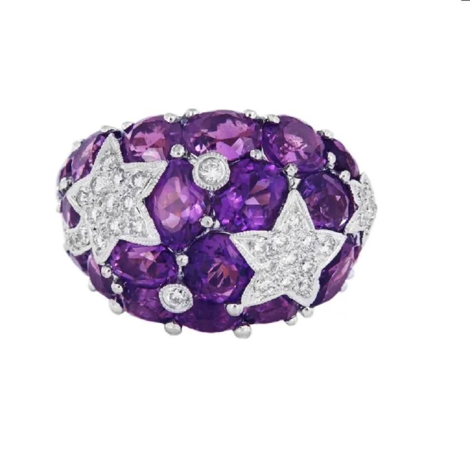 Round Cut Impressive Amethyst Two Tone Ring with Diamonds For Sale