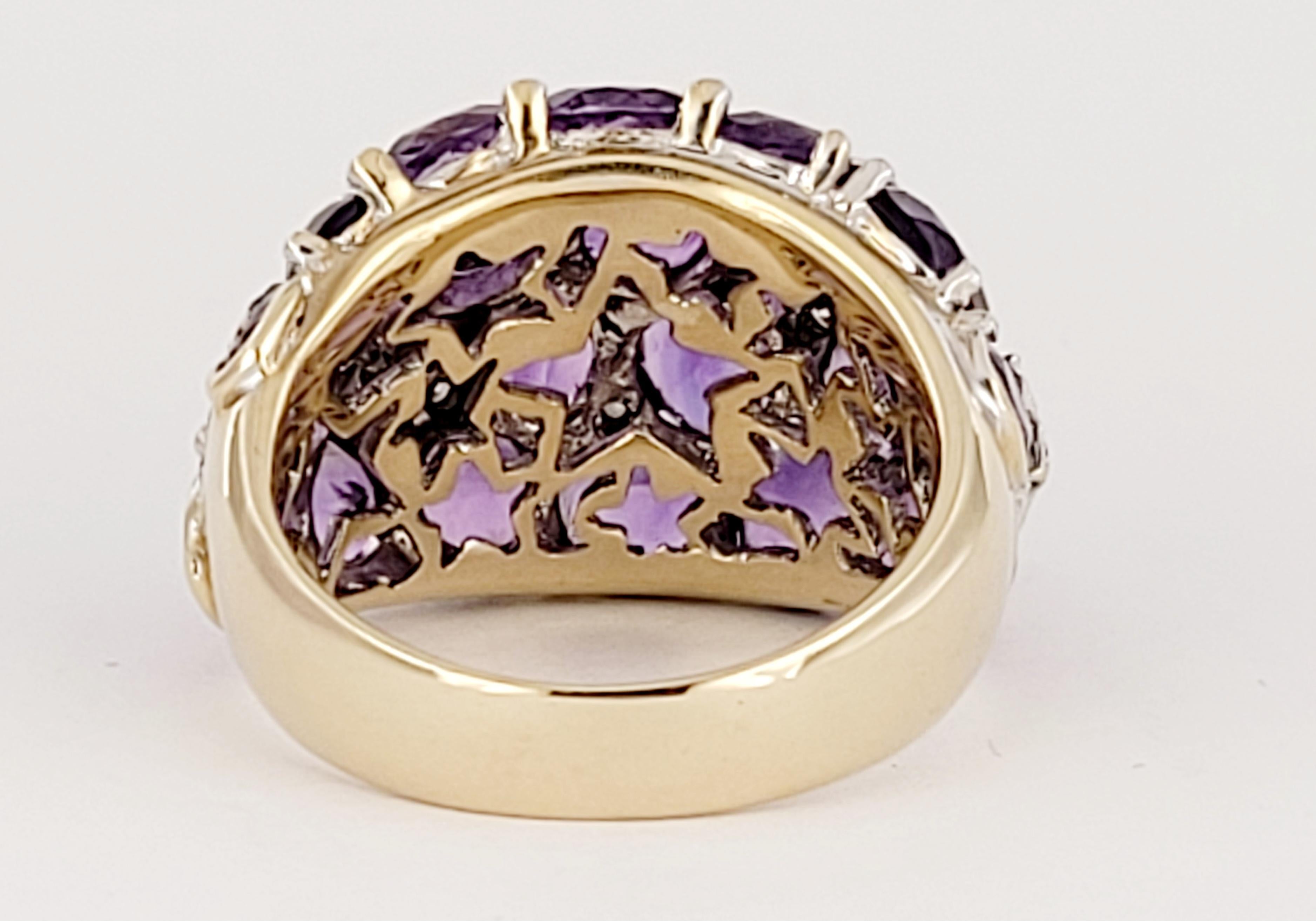 Women's Impressive Amethyst Two Tone Ring with Diamonds For Sale