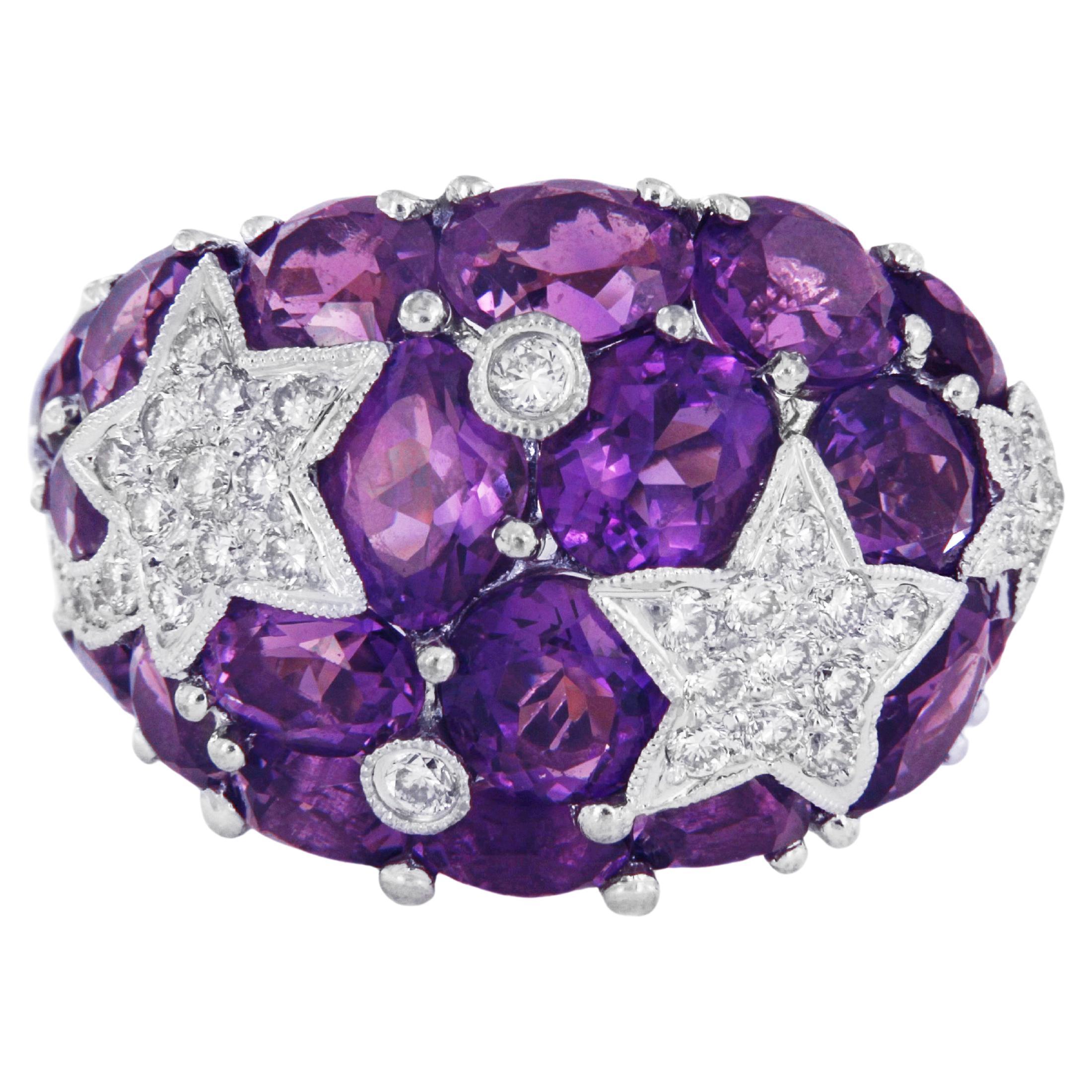 Impressive Amethyst Two Tone Ring with Diamonds For Sale