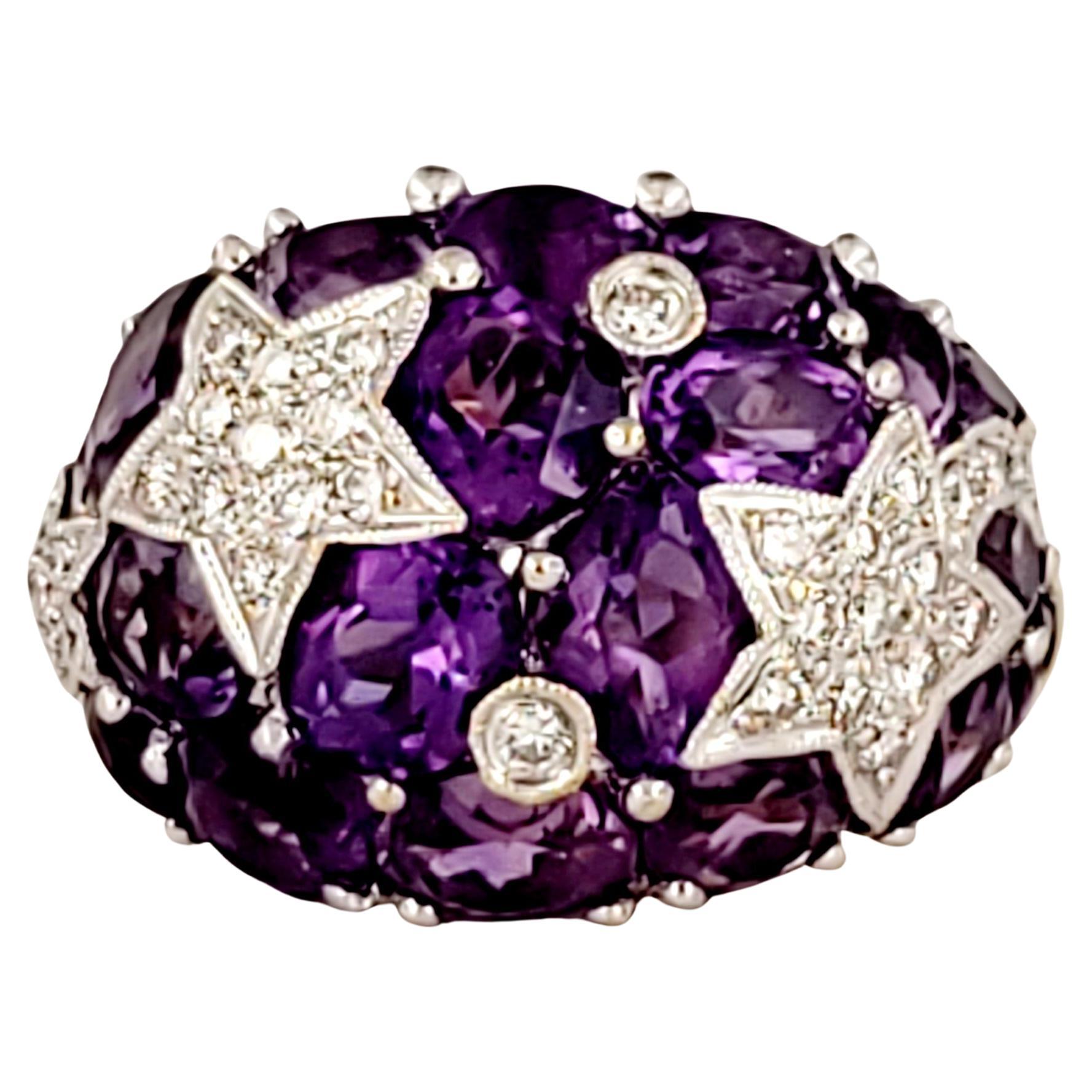 Impressive Amethyst Two Tone Ring with Diamonds