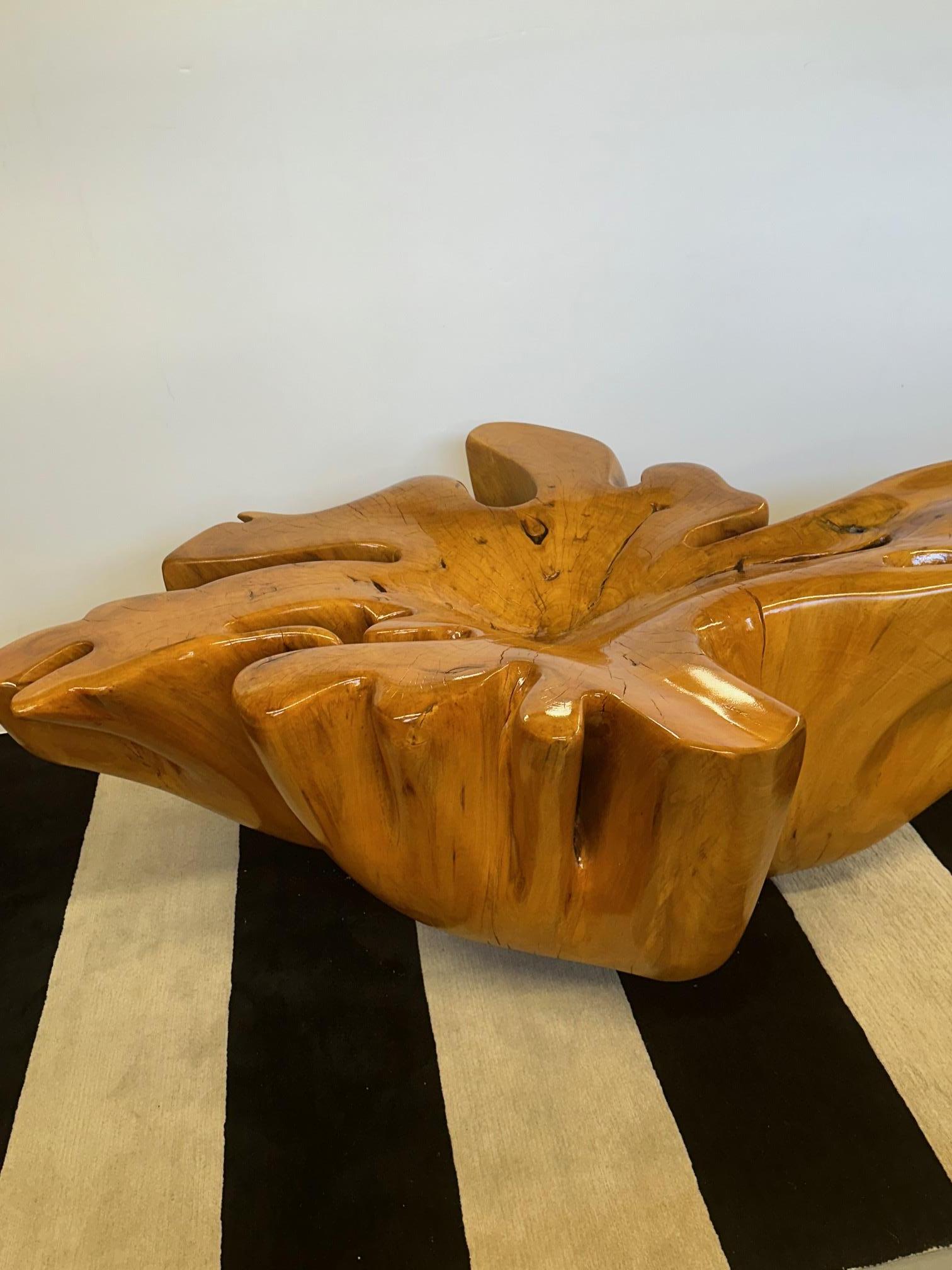 Stunning focal point coffee table having organic modern impressive large amoeba shaped burl wood stump base that’s a sculptural natural wonder.
Sold without a glass top which customer can add to their taste.

Preston