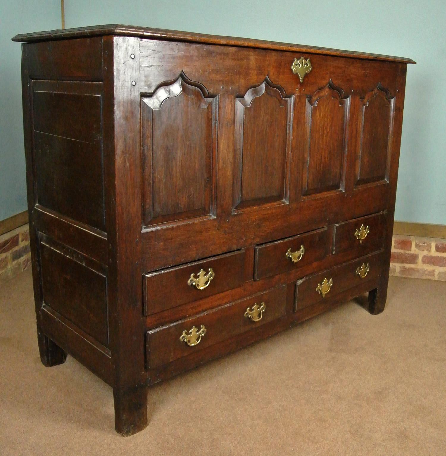 Impressive and Beautiful George II Welsh Oak Mule Chest with Original Brasses 1