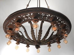 Impressive and Heavy Bronze Acanthus Leaf Theater Ring Chandelier -Matching Pair
