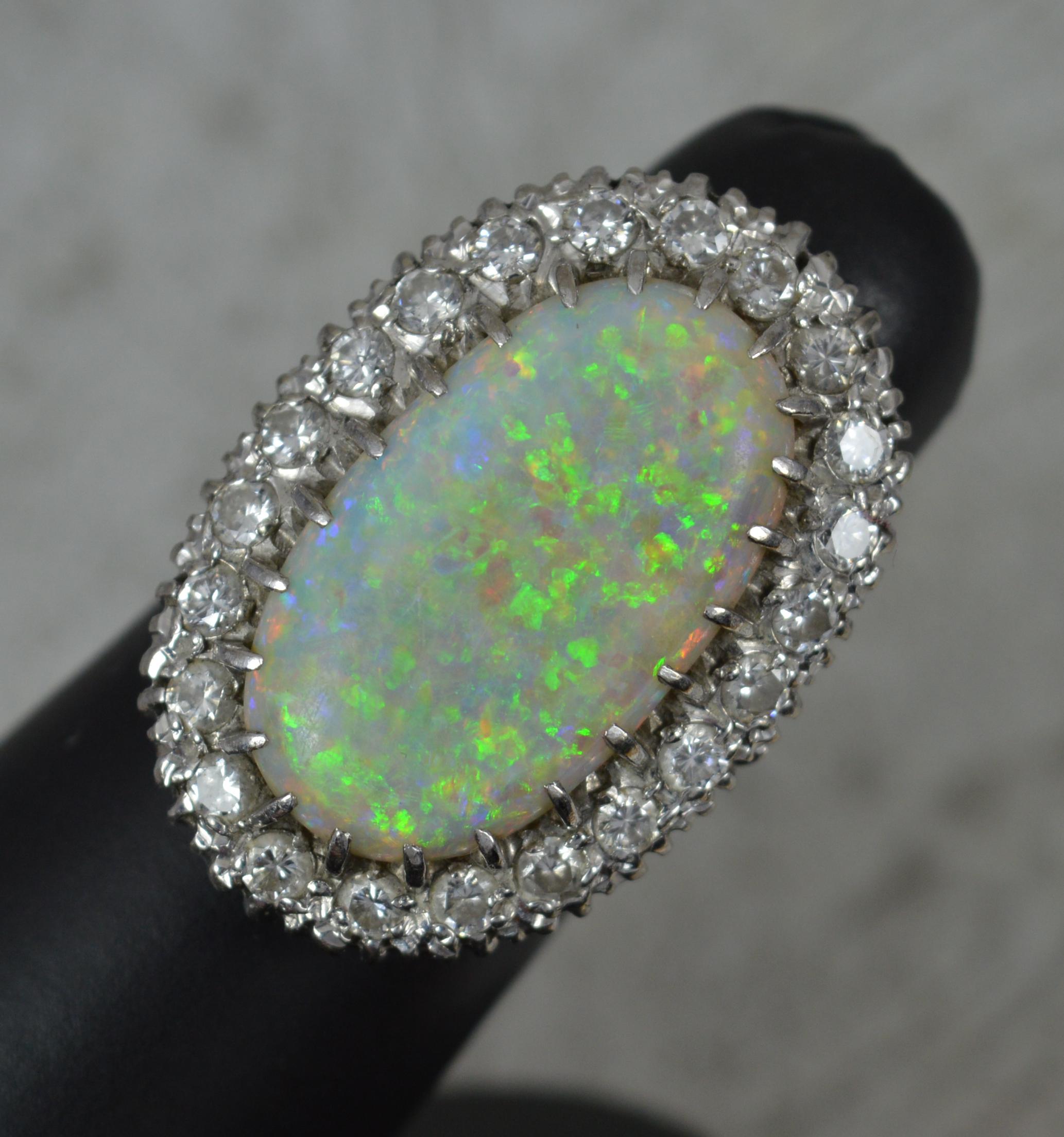 Impressive and Huge Natural Opal and Diamond 18ct Gold Cluster Cocktail Ring 8