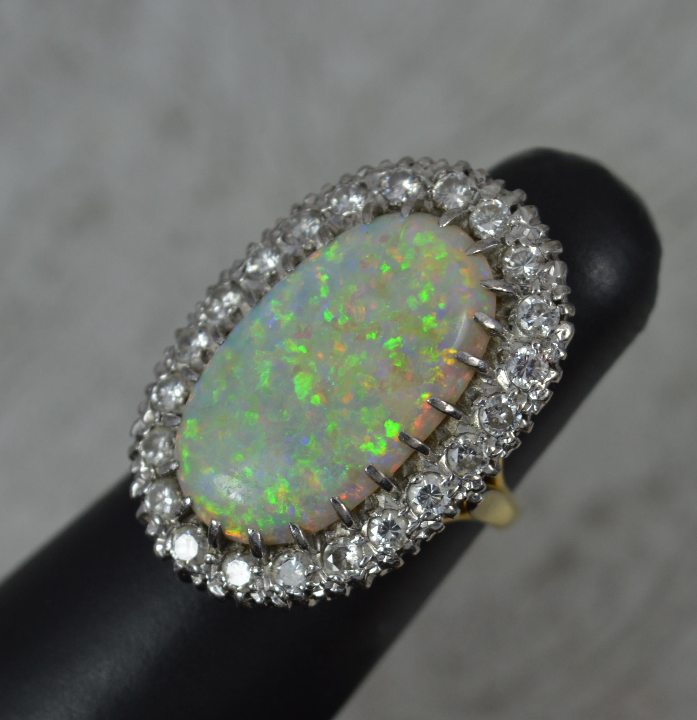 Impressive and Huge Natural Opal and Diamond 18ct Gold Cluster Cocktail Ring For Sale 9