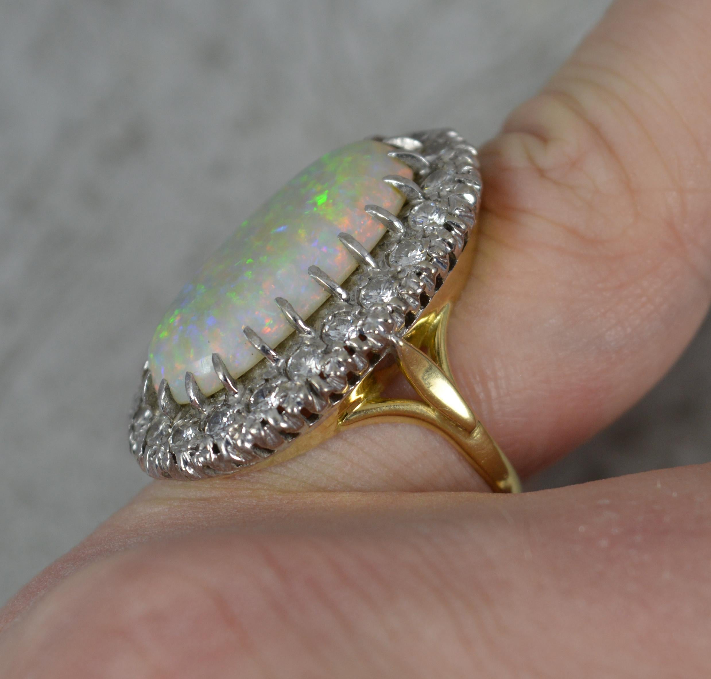 Oval Cut Impressive and Huge Natural Opal and Diamond 18ct Gold Cluster Cocktail Ring