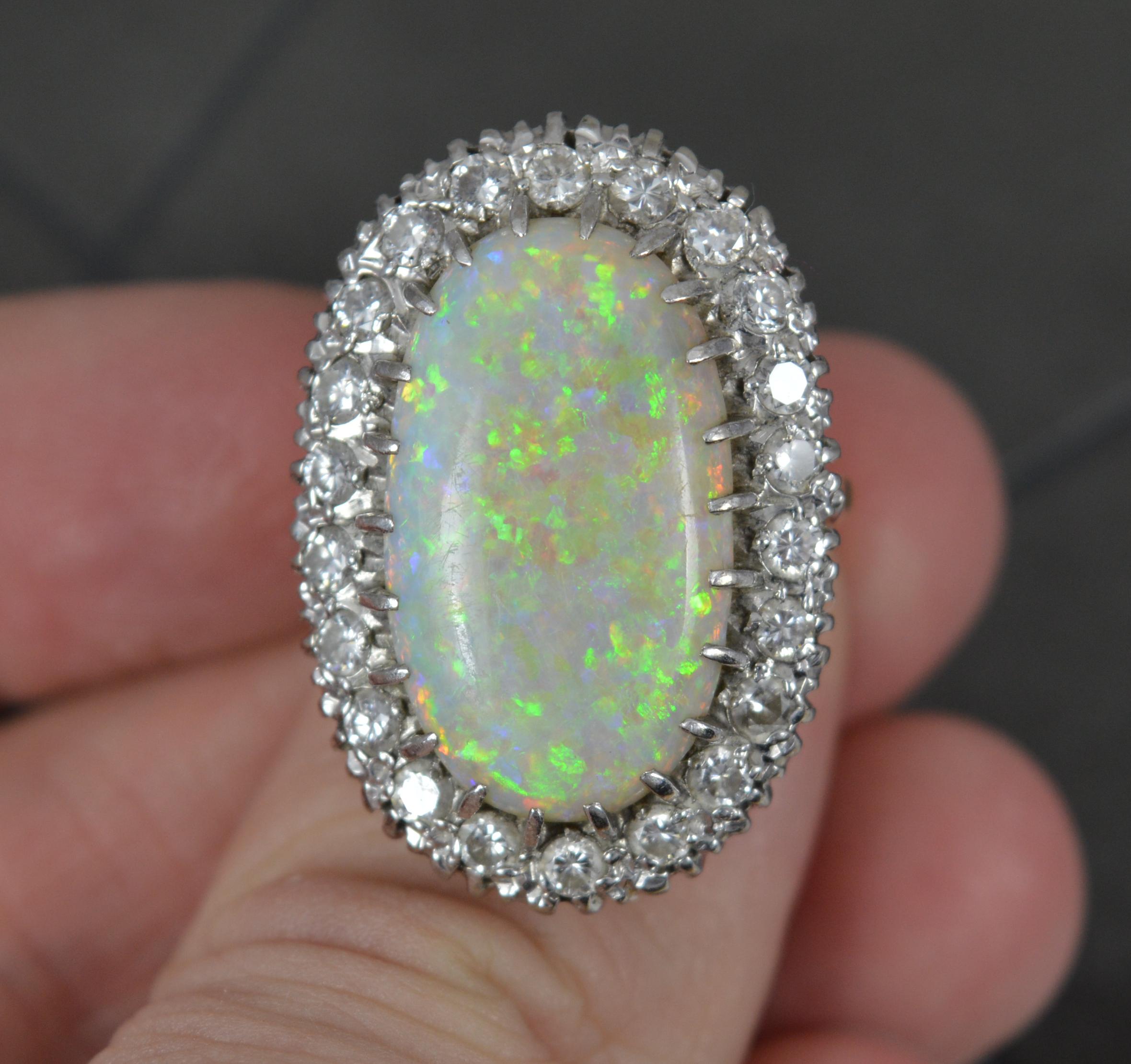 Impressive and Huge Natural Opal and Diamond 18ct Gold Cluster Cocktail Ring In Excellent Condition For Sale In St Helens, GB