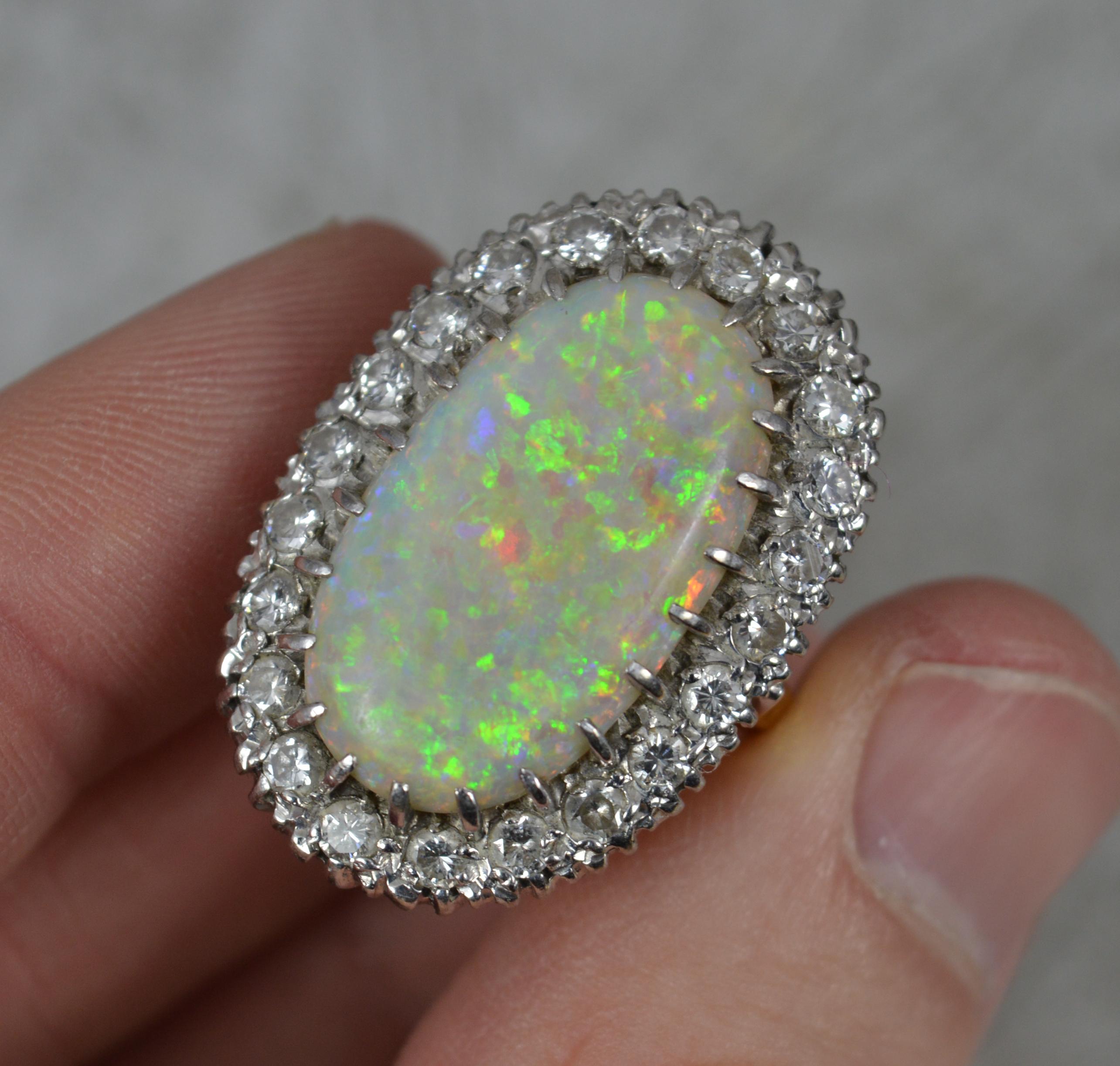 Women's Impressive and Huge Natural Opal and Diamond 18ct Gold Cluster Cocktail Ring For Sale