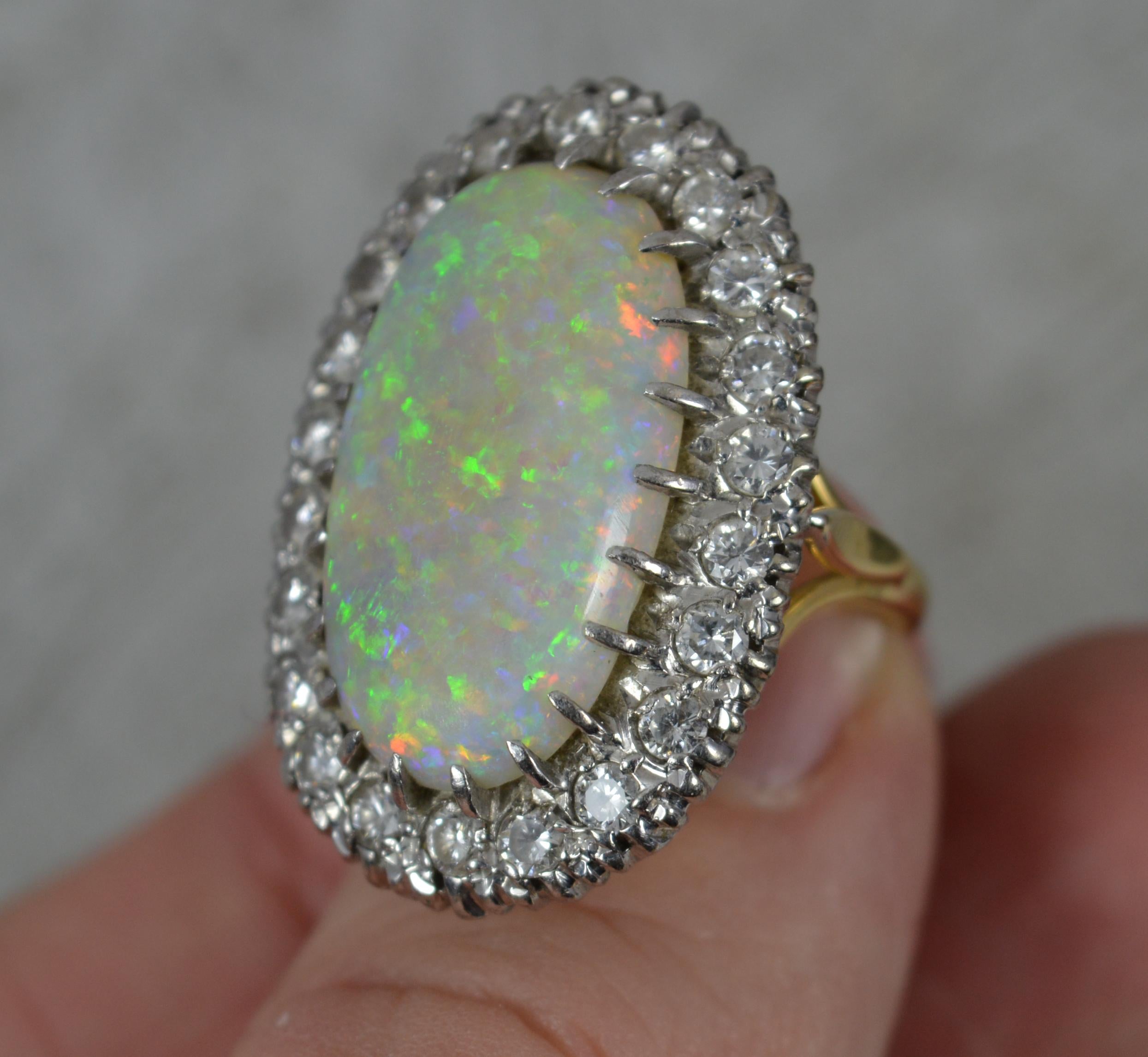 Impressive and Huge Natural Opal and Diamond 18ct Gold Cluster Cocktail Ring For Sale 1
