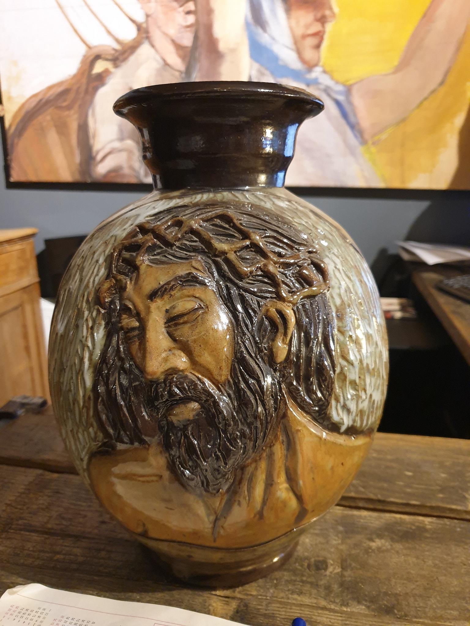 20th Century Ceramic Vase of  Christ by Losson Belgium For Sale