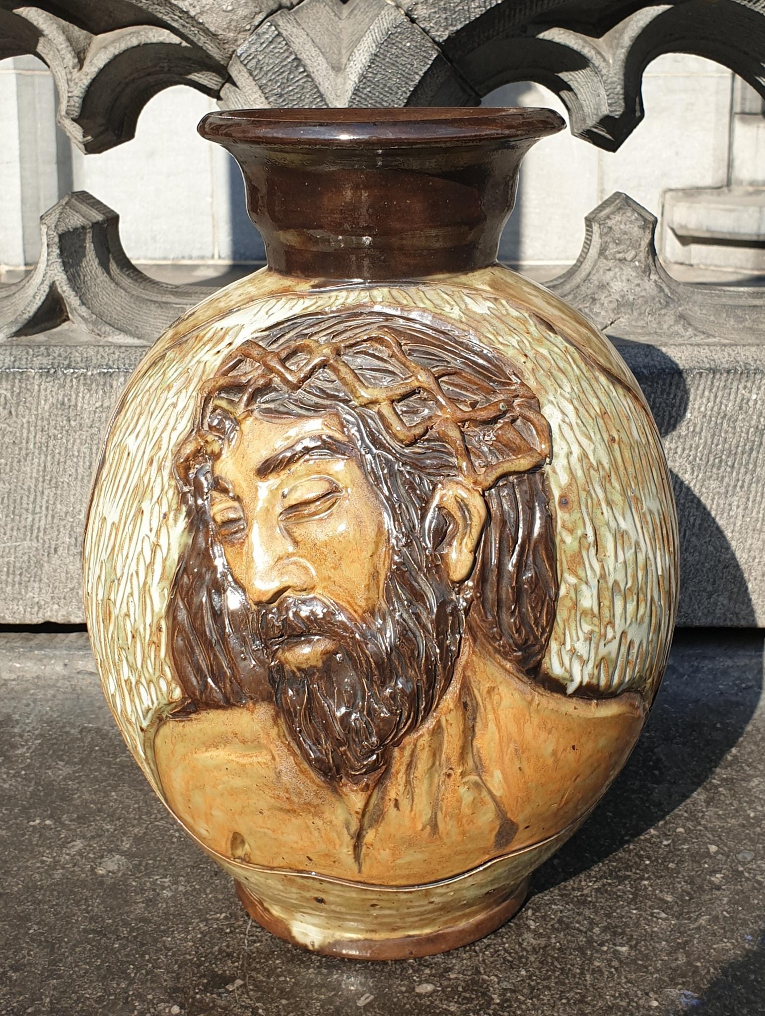 Mid-Century Modern Ceramic Vase of  Christ by Losson Belgium For Sale