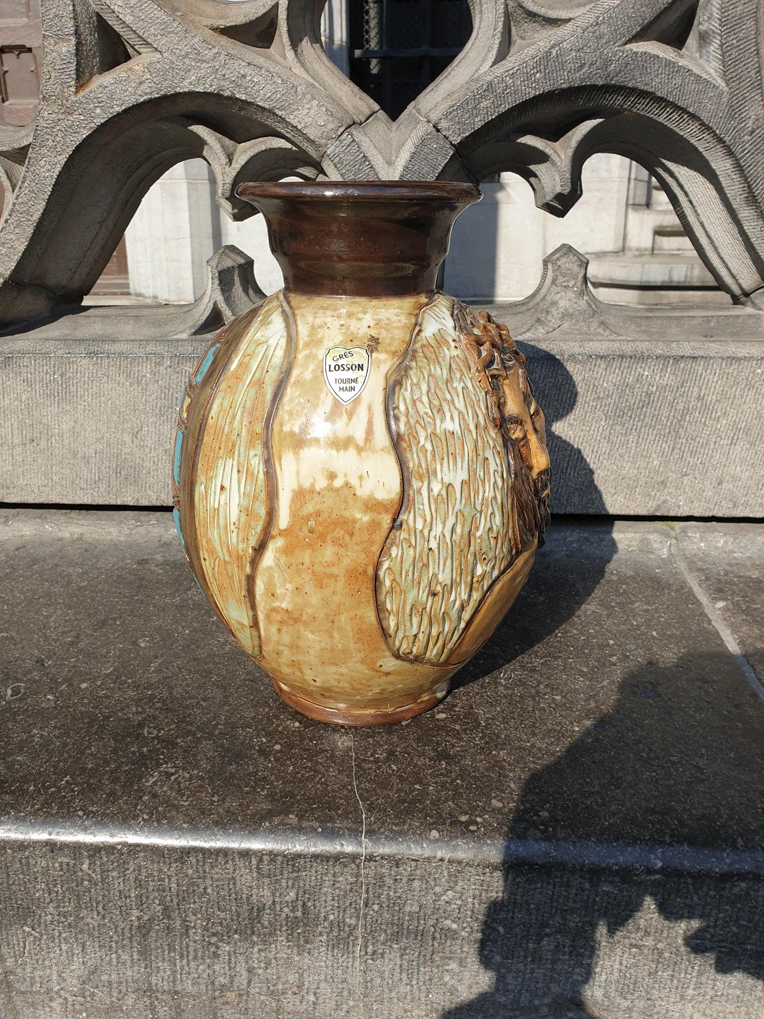 Ceramic Vase of  Christ by Losson Belgium In Good Condition For Sale In Antwerp, BE