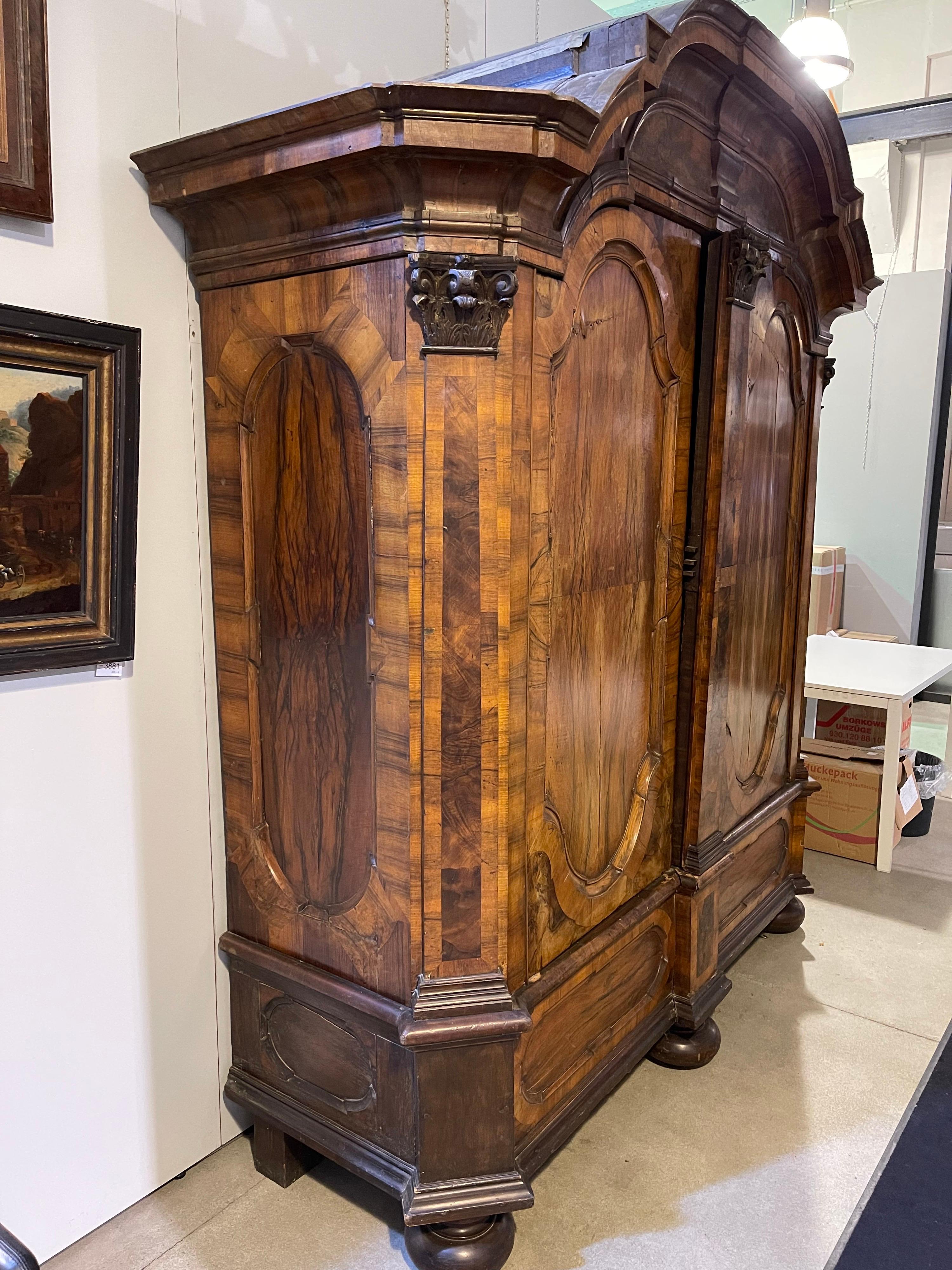 Iron Impressive and Monumental Baroque Cabinet from Around 1750, Walnut For Sale