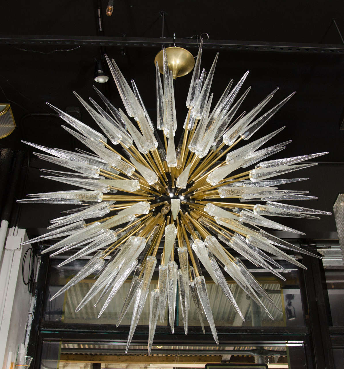 Italian Impressive and Monumental Murano Glass Spiked Starburst Chandelier For Sale