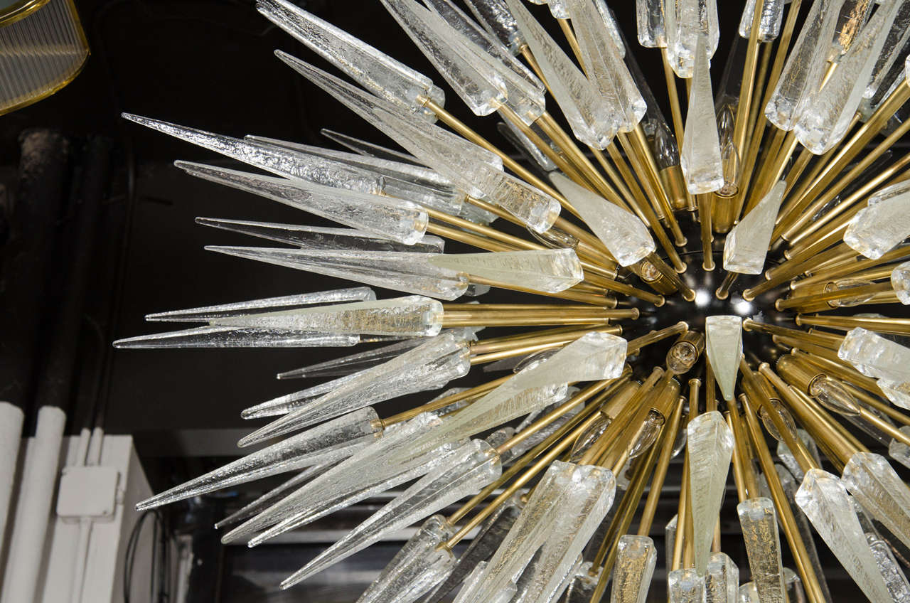 Impressive and Monumental Murano Glass Spiked Starburst Chandelier In Excellent Condition For Sale In New York, NY