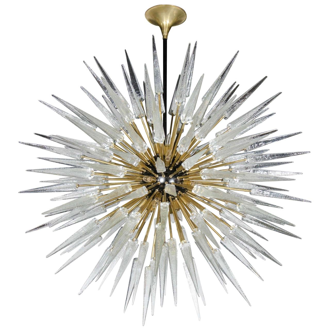Impressive and Monumental Murano Glass Spiked Starburst Chandelier