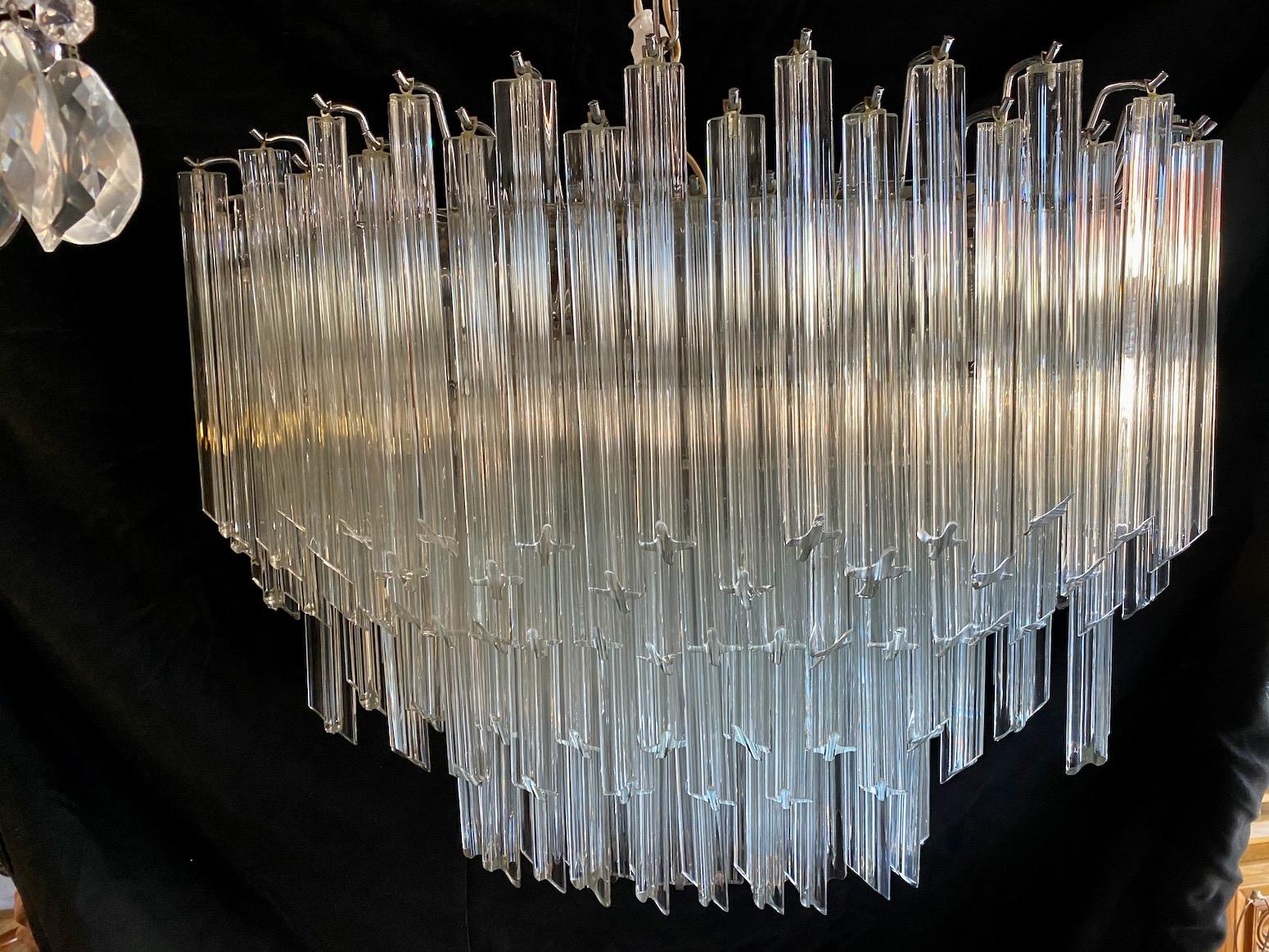 Italian Impressive and Rare Oval Murano Crystal Glass Light Design Venini Style