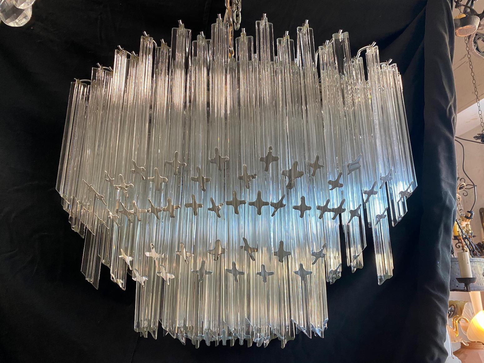 Metal Impressive and Rare Oval Murano Crystal Glass Light Design Venini Style