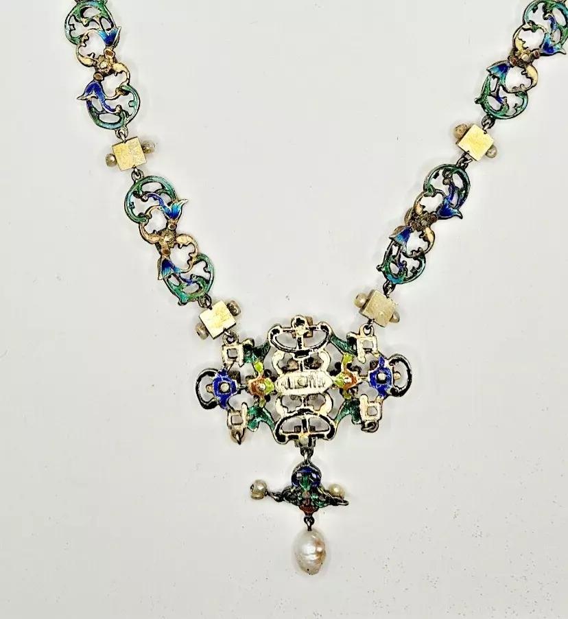 Impressionante collana antica austro-ungarica di perle smaltate con più gemme In condizioni buone in vendita a Kenley surrey, GB