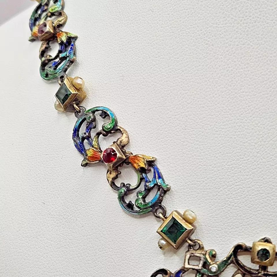 Impressionante collana antica austro-ungarica di perle smaltate con più gemme in vendita 5