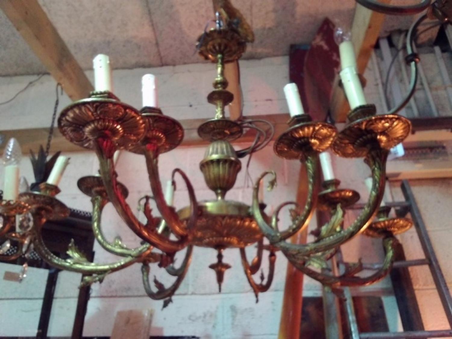 Very ornate heavy brass ceiling light believed to be Flemish. Measures 34½