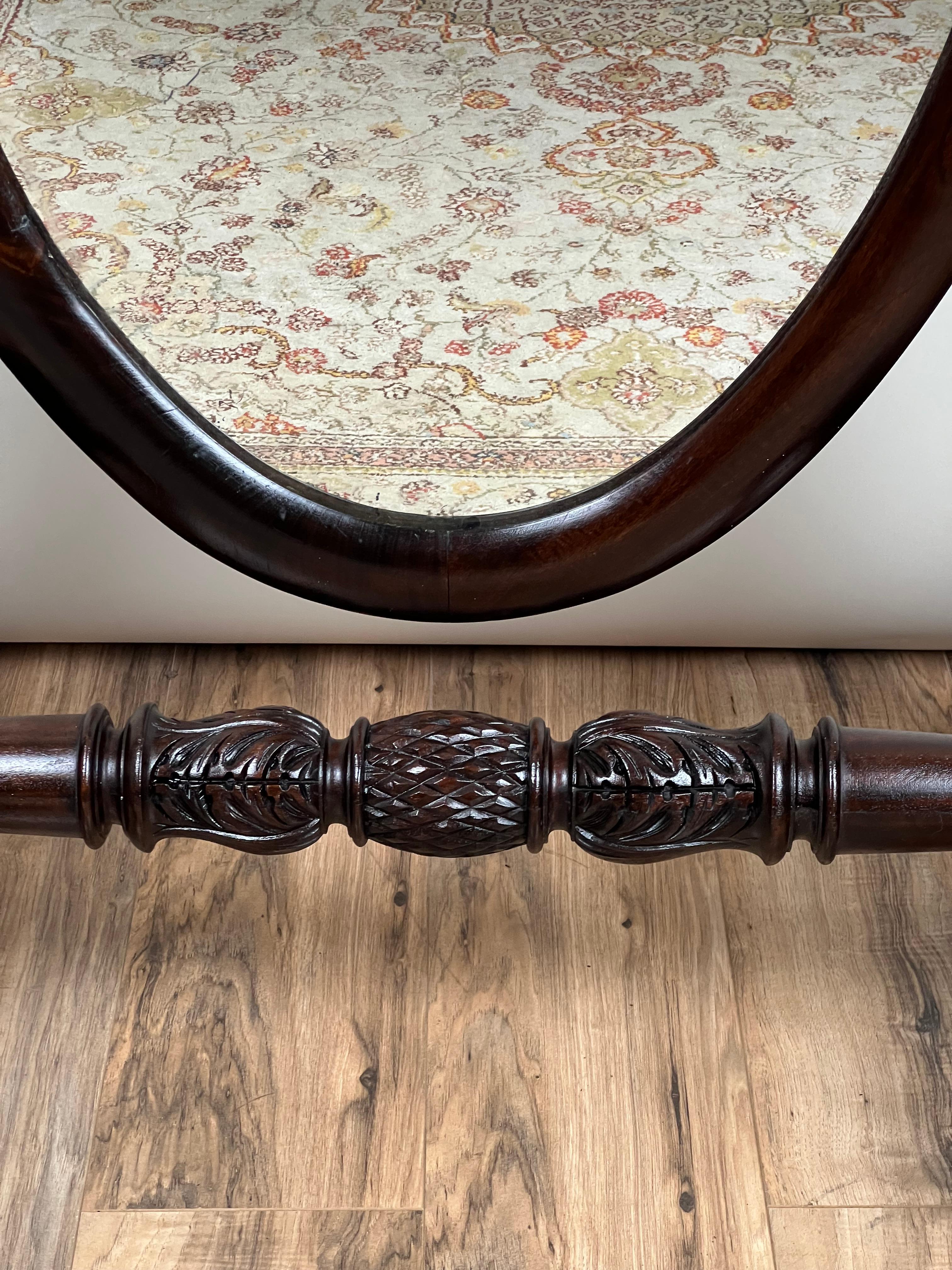 Impressive Antique Empire Acanthus and Barbola Rose Carved Cheval Mirror en vente 4