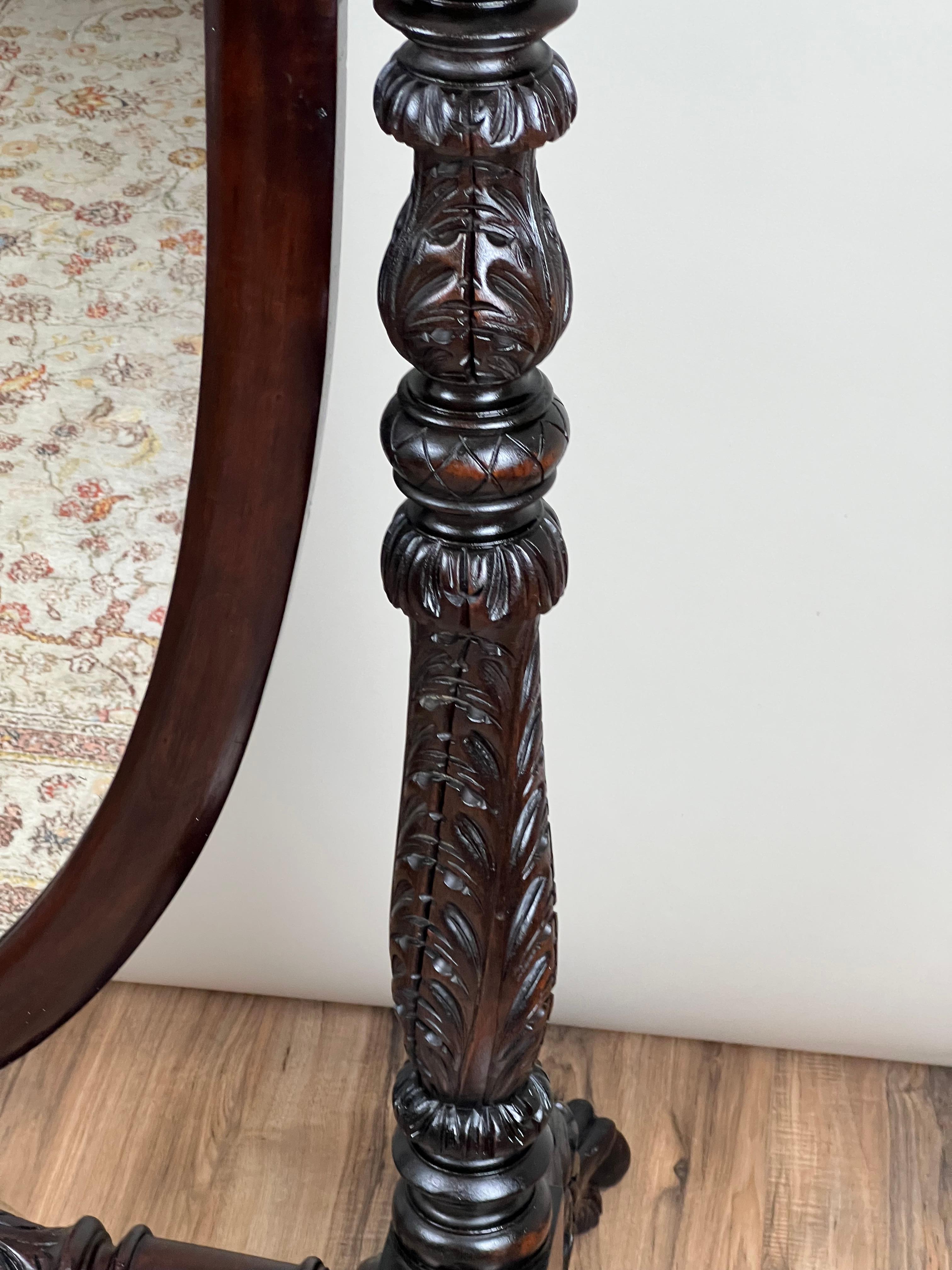 Impressive Antique Empire Acanthus and Barbola Rose Carved Cheval Mirror en vente 7