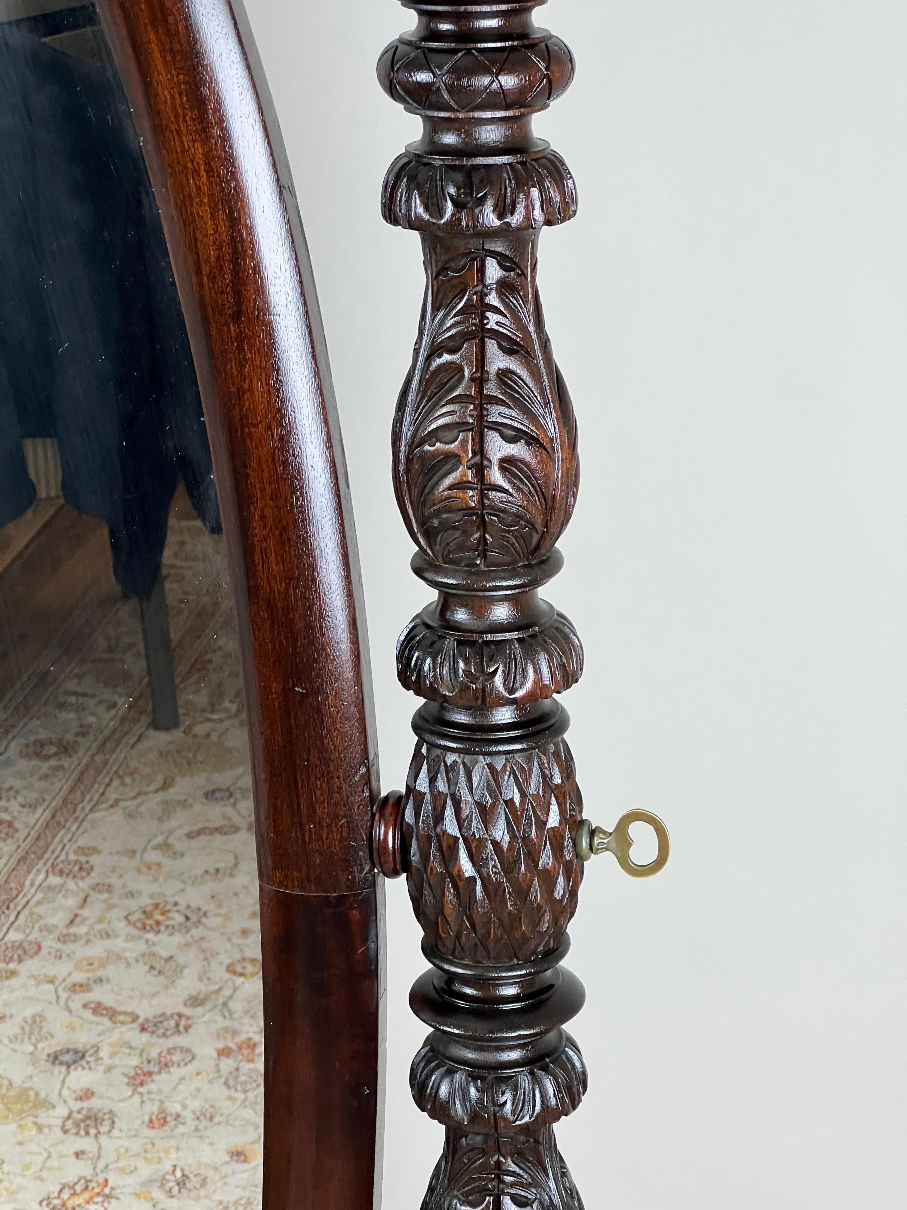 Impressive Antique Empire Acanthus and Barbola Rose Carved Cheval Mirror en vente 8