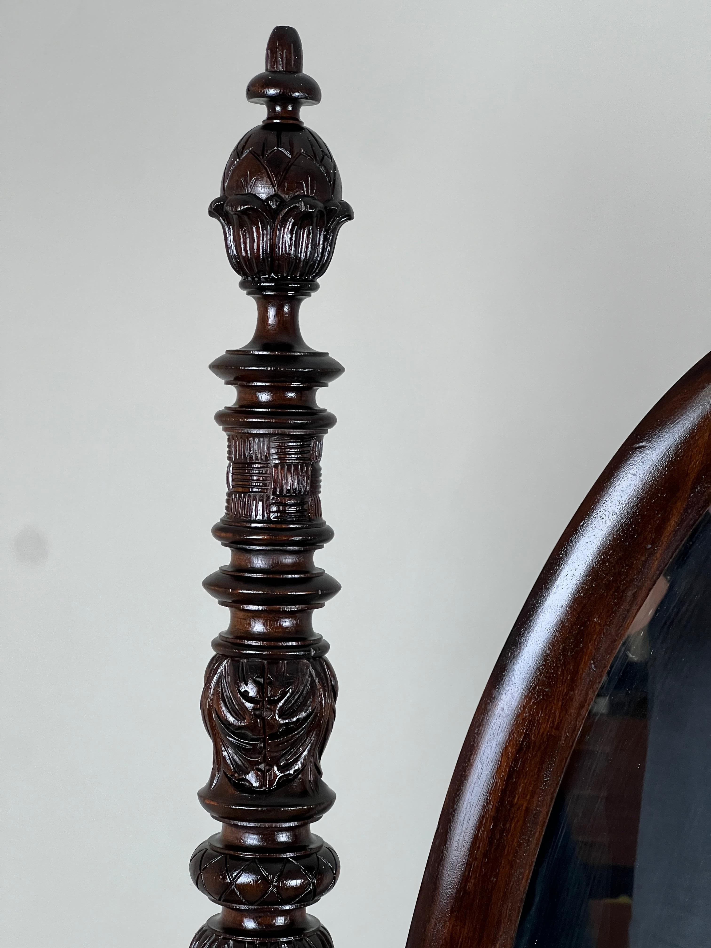 Acajou Impressive Antique Empire Acanthus and Barbola Rose Carved Cheval Mirror en vente