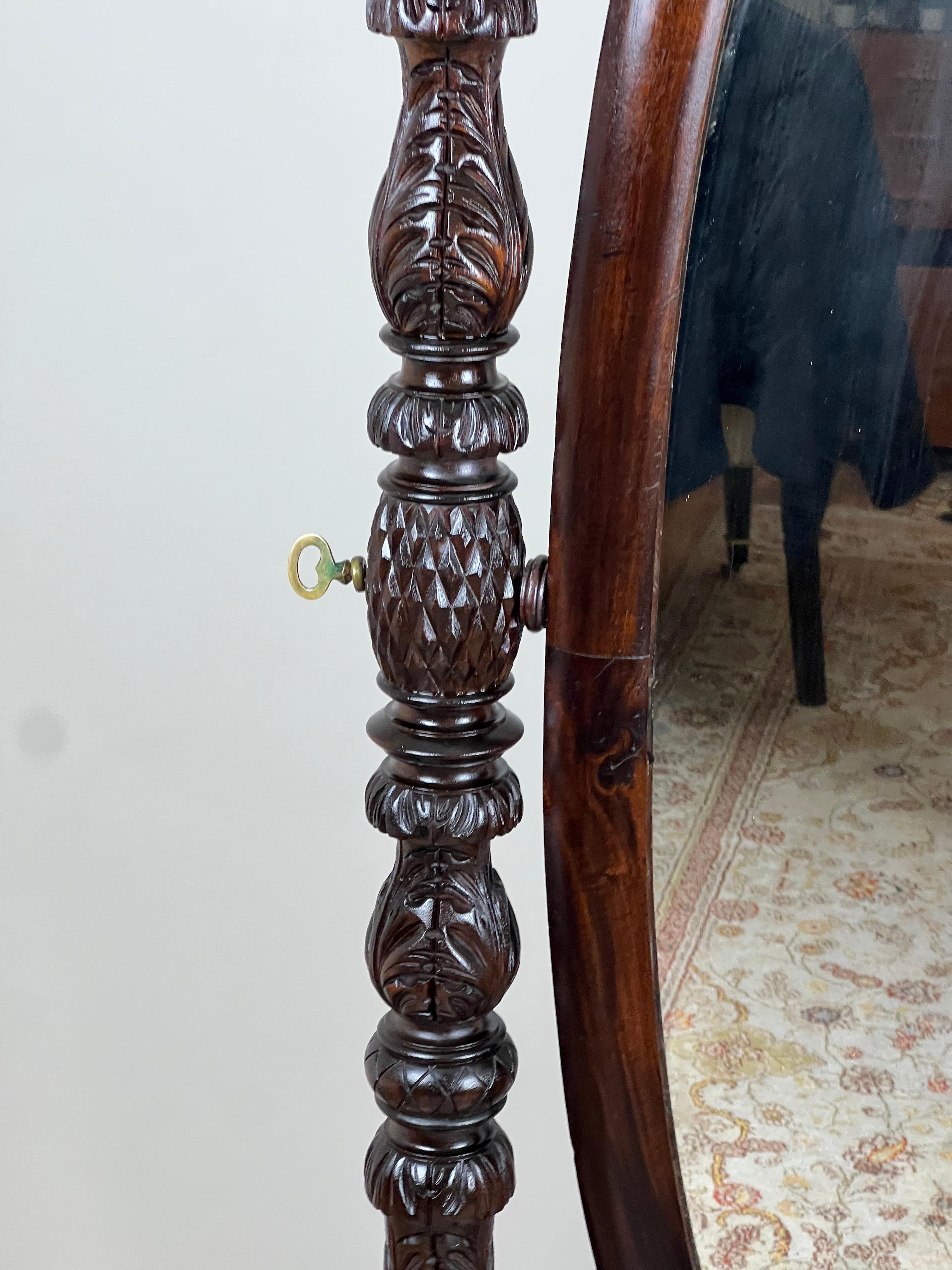 Impressive Antique Empire Acanthus and Barbola Rose Carved Cheval Mirror en vente 1