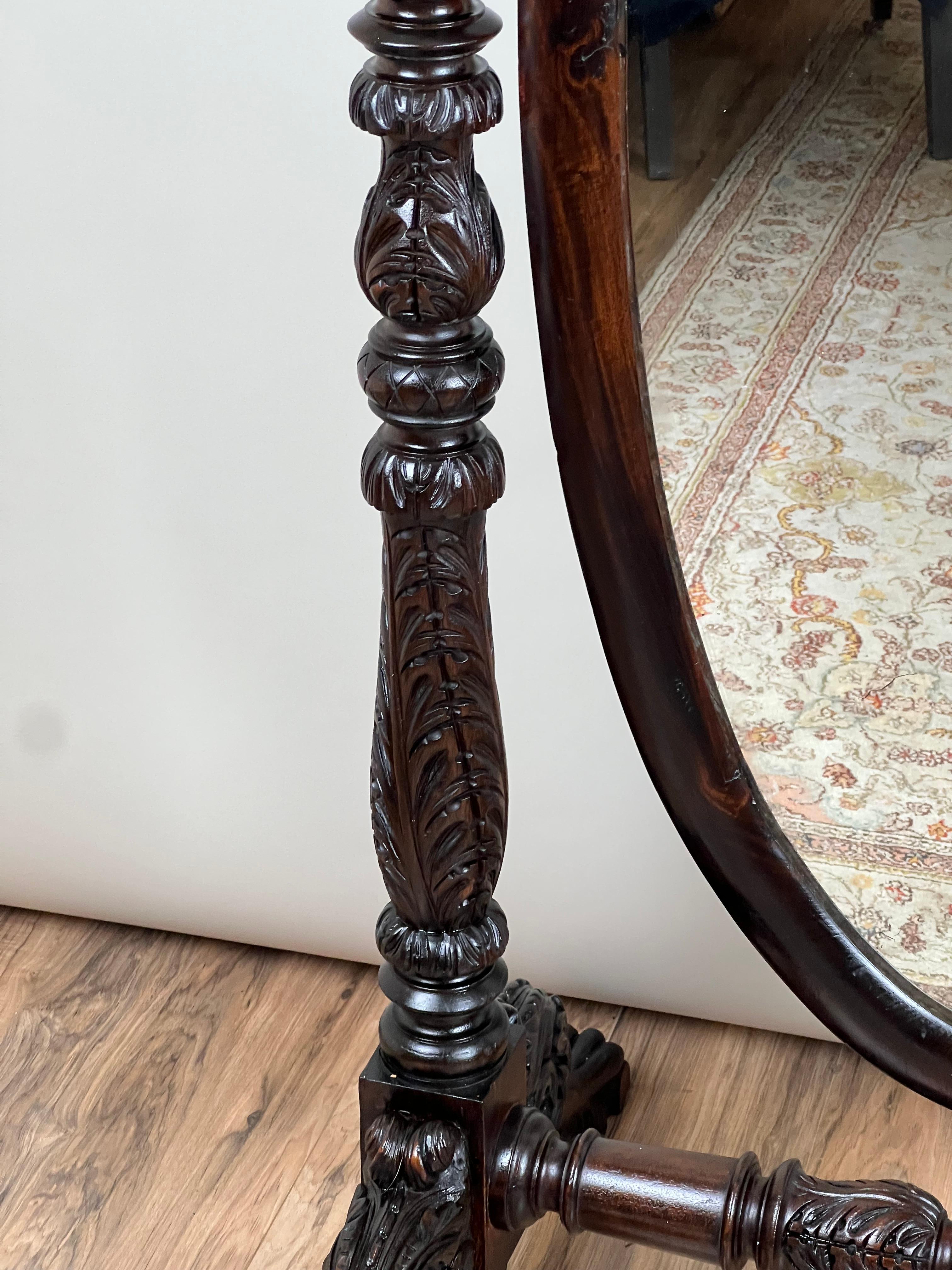 Impressive Antique Empire Acanthus and Barbola Rose Carved Cheval Mirror en vente 2